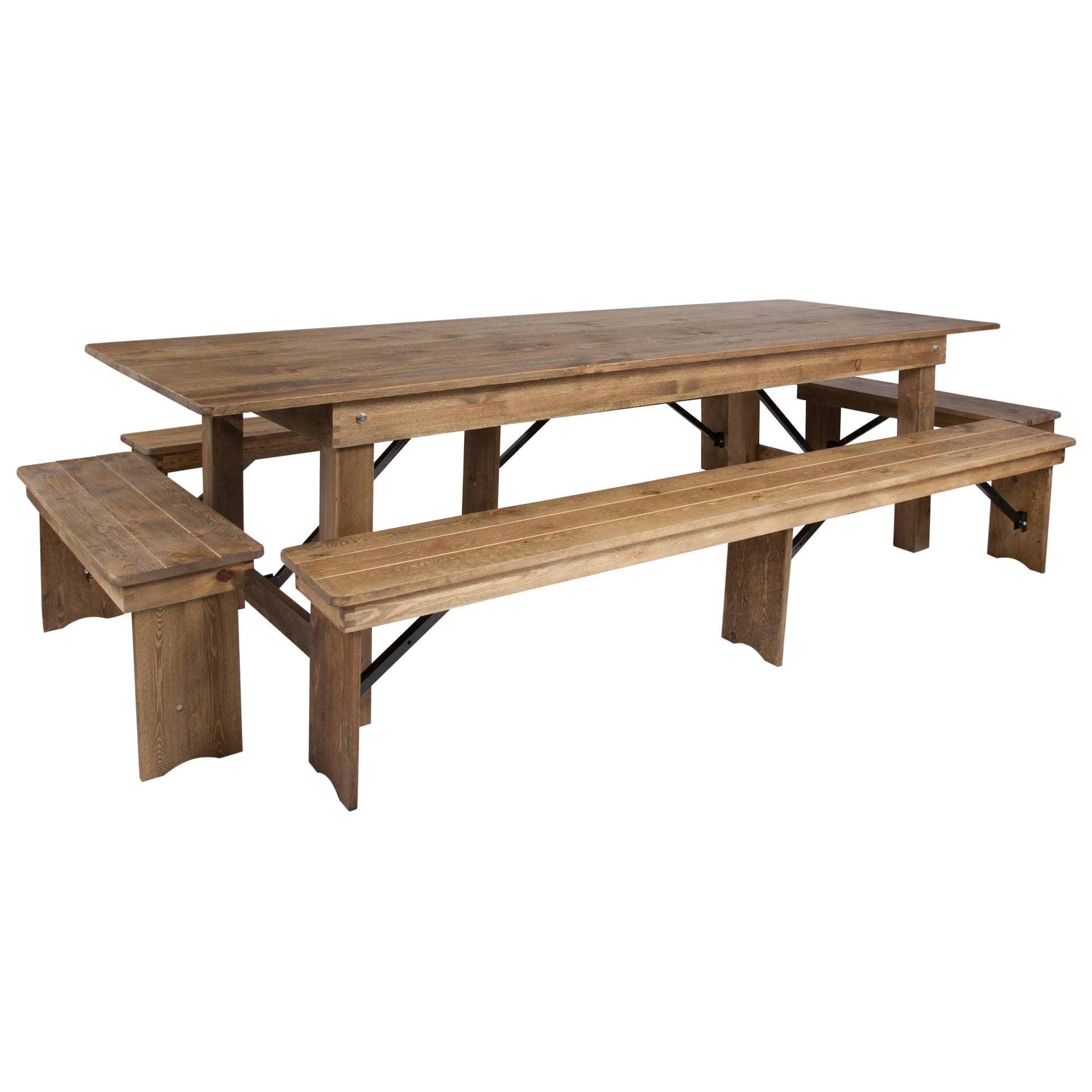 9' x 40" Antique Rustic Folding Farm Table and Four Bench Set