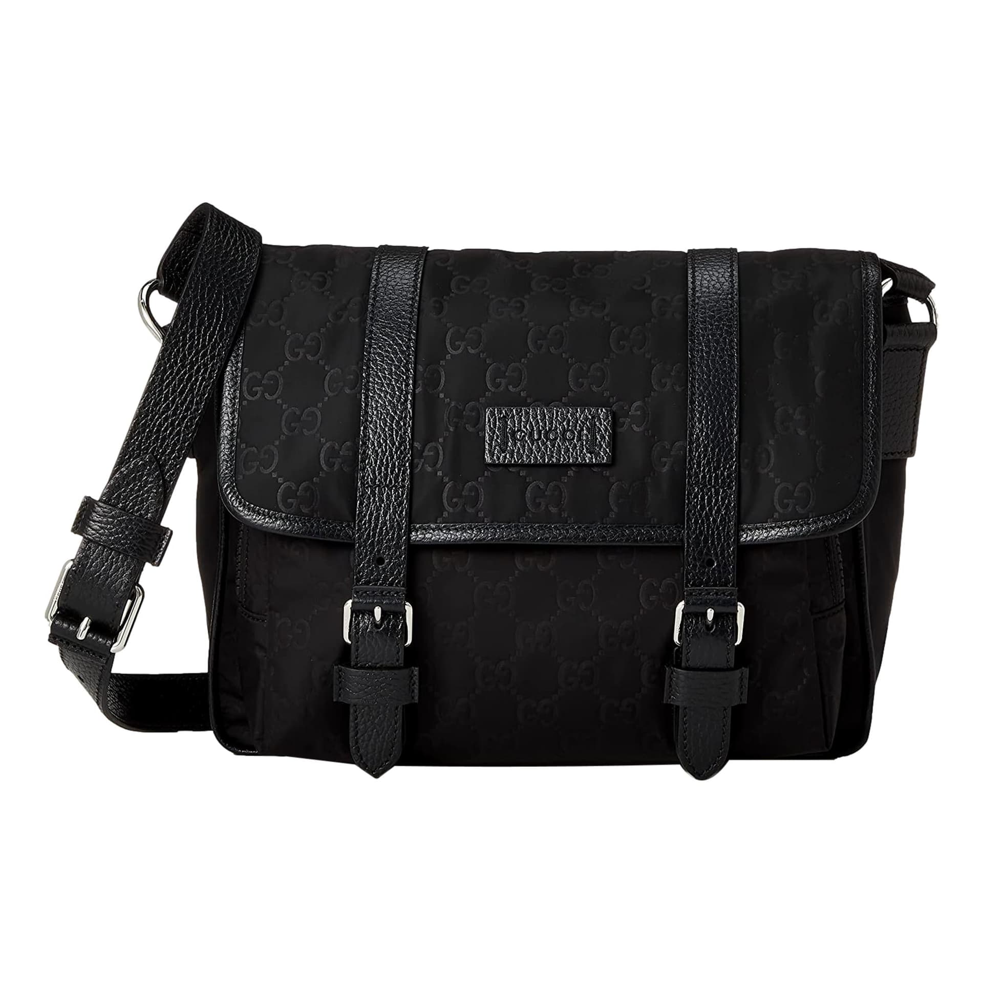 Gucci Guccissima Monogram Nylon Leather Double Buckle Messenger Bag