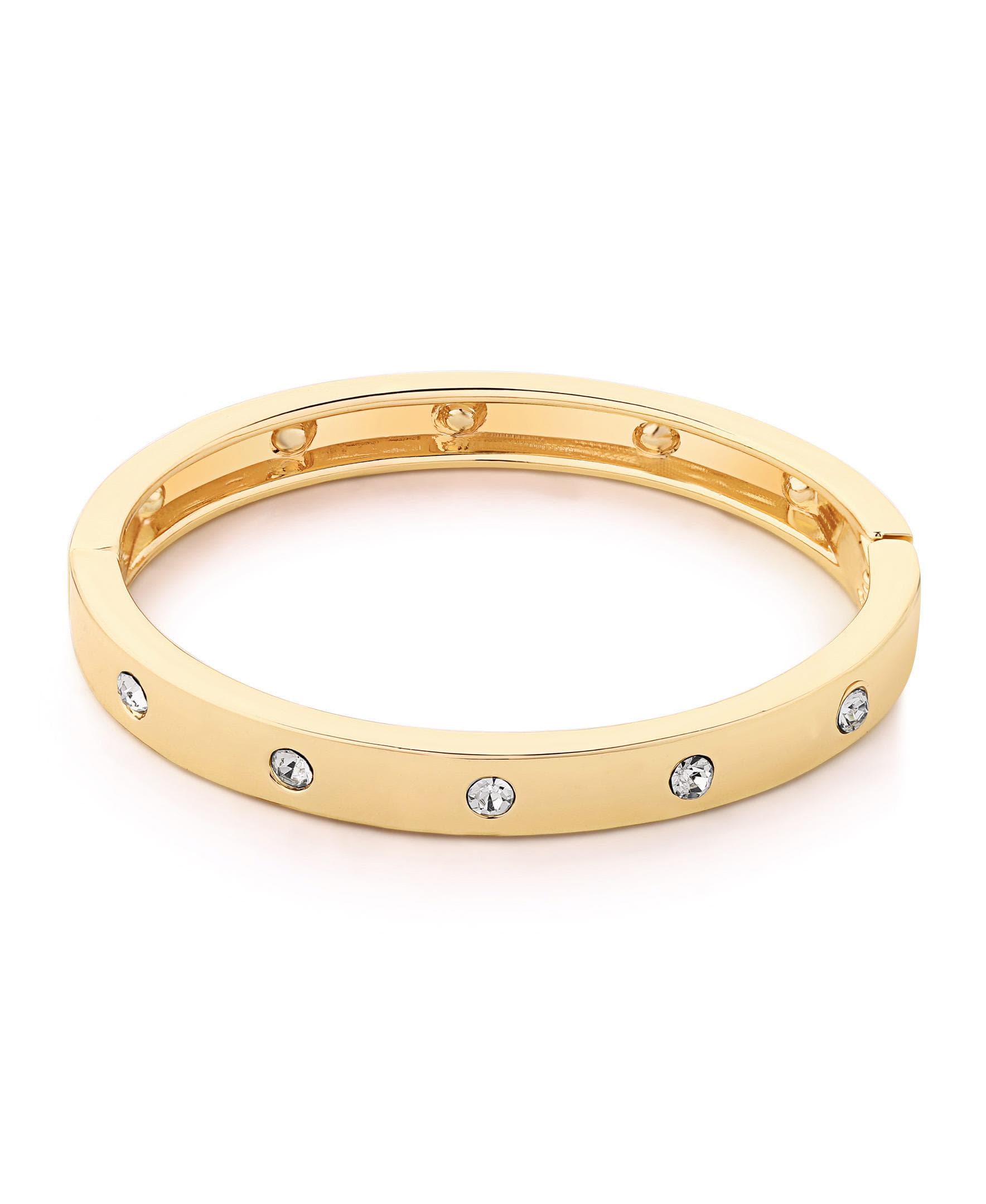 Bangle Hing Bracelet with Clear Stones- Gold Tone