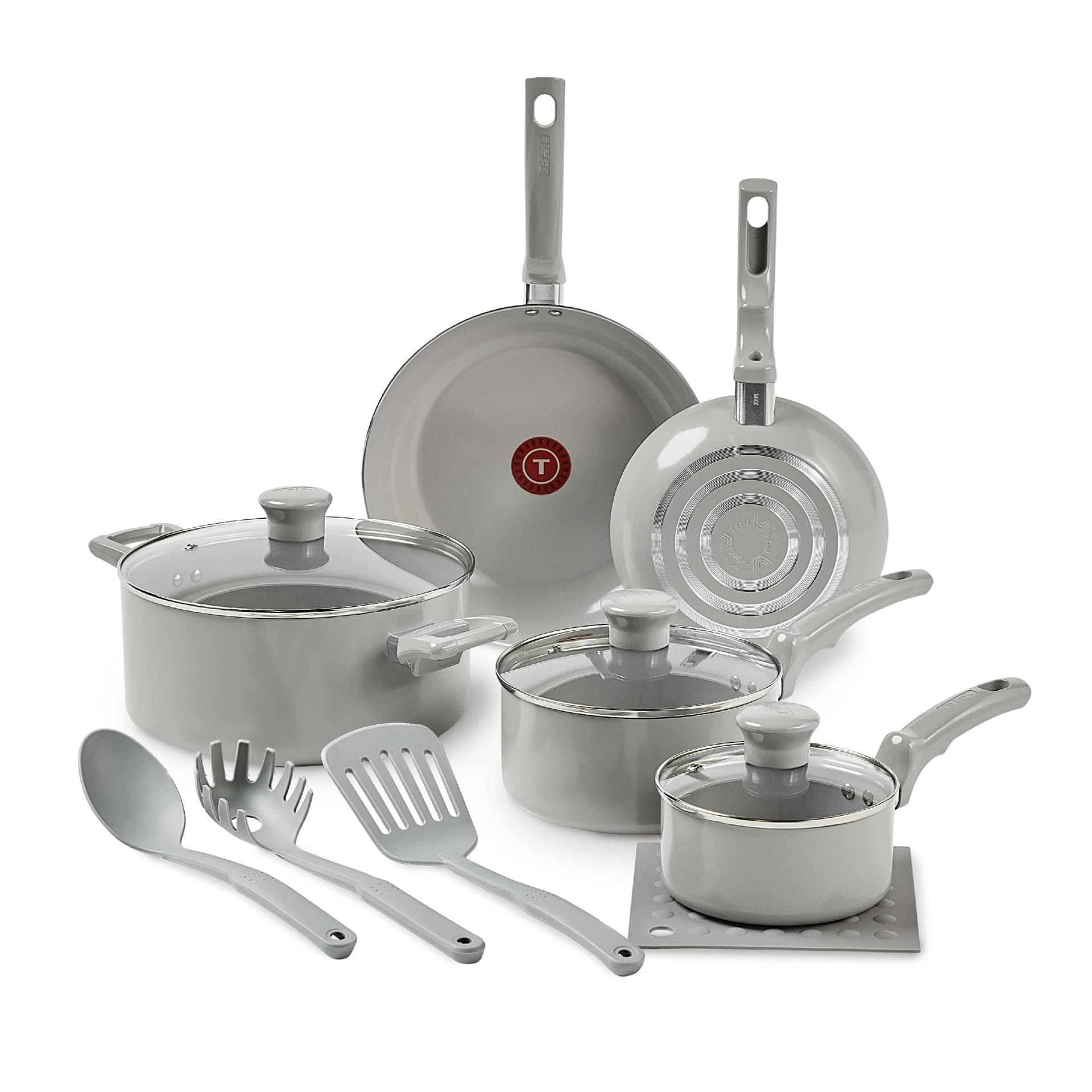 Essentials Ceramic Non-Stick 12-Piece Cookware Set - Moon Grey