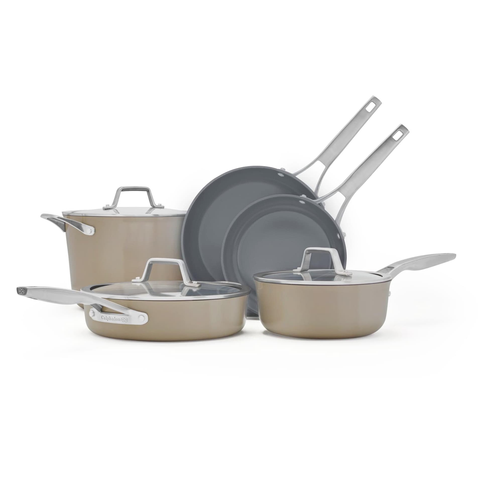 Premier Ceramic Nonstick 8pc Cookware Set Mushroom Gray
