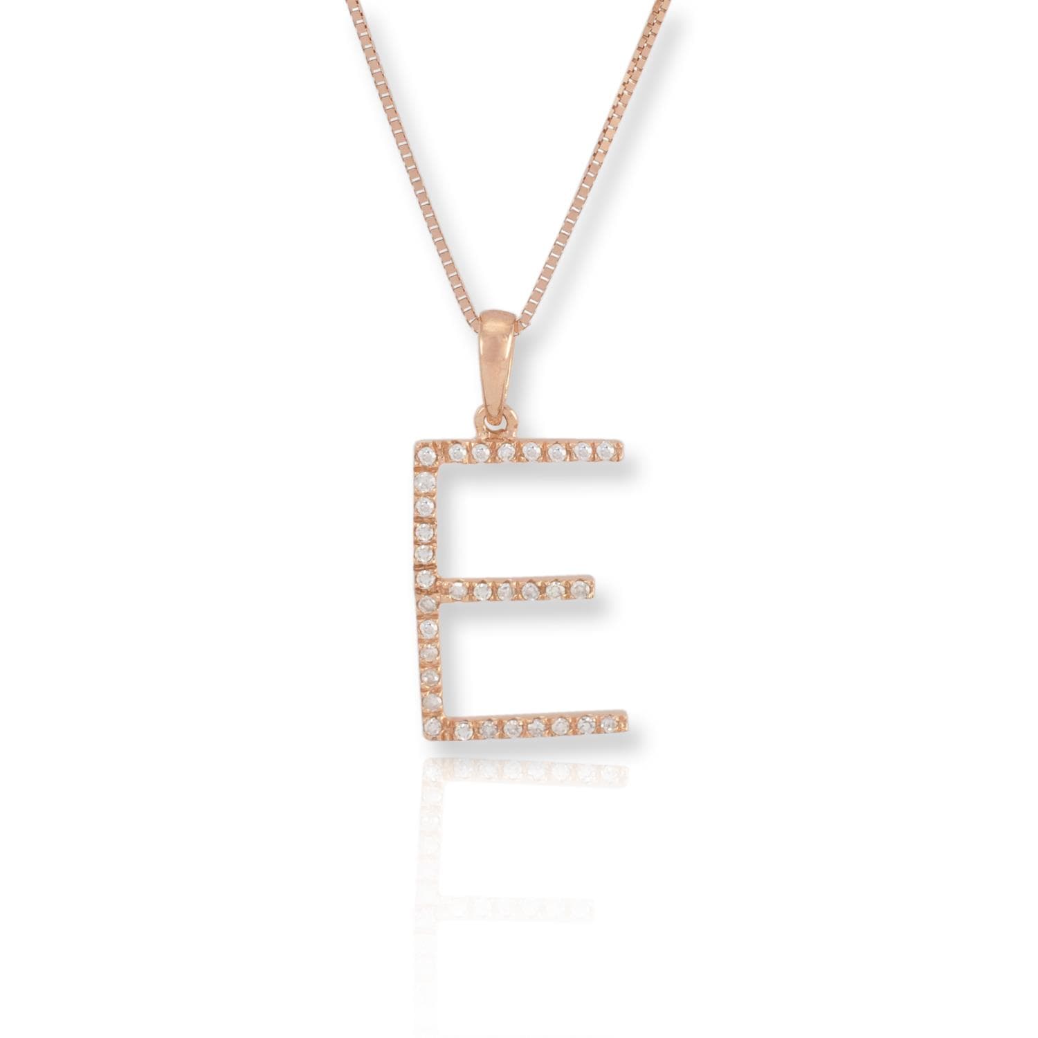 PARIKHS Diamond Initial Pendant Alphabet 'E' in 10K Rose Gold 0.10 ct , IJK color - I3 clarity