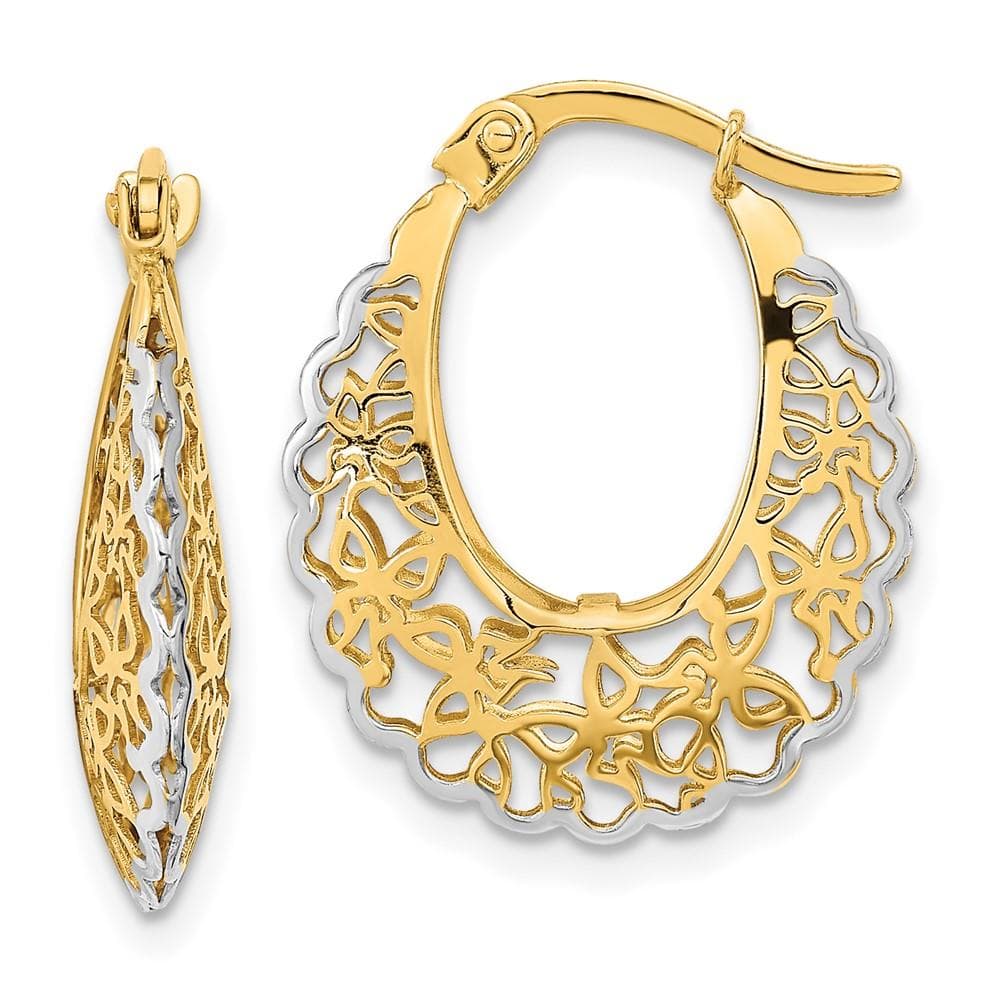 14k Rhodium-plated Polished Filigree Hoop Earrings
