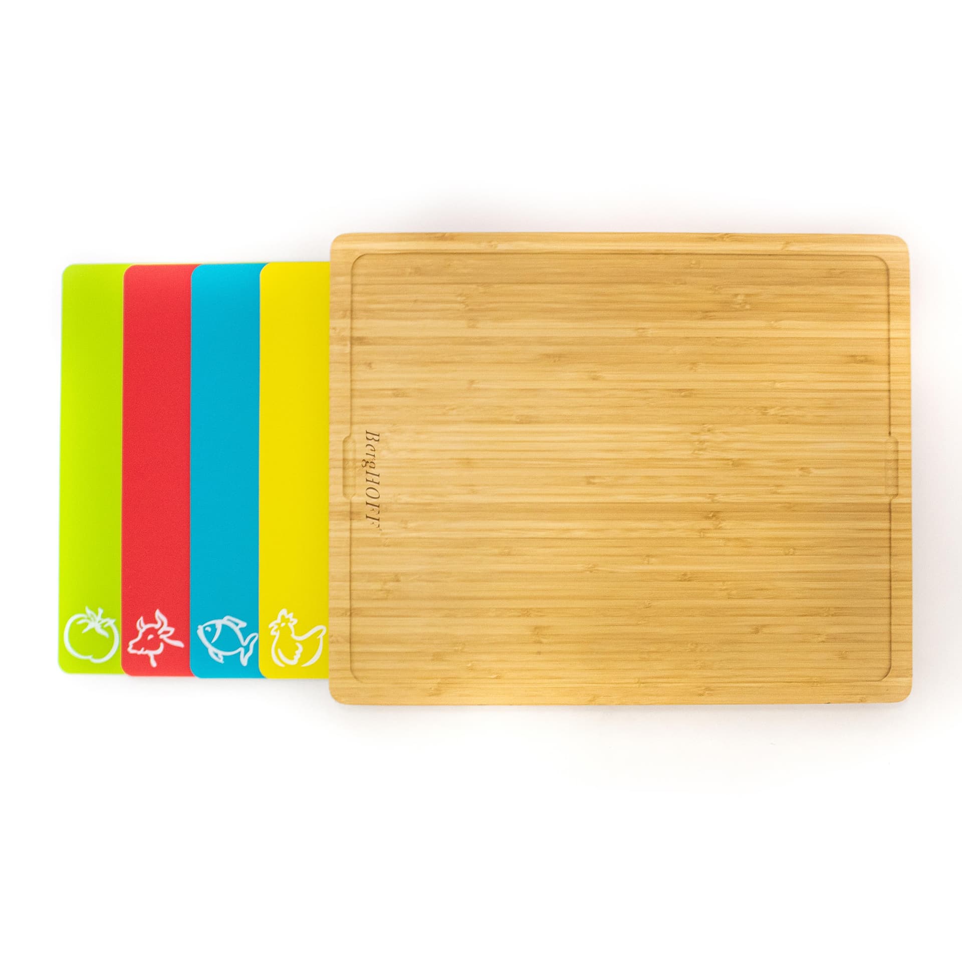 Bamboo 4pc Cutting Board Set, 4 Multi-colored inserts, 16.5x13.4x1.5"
