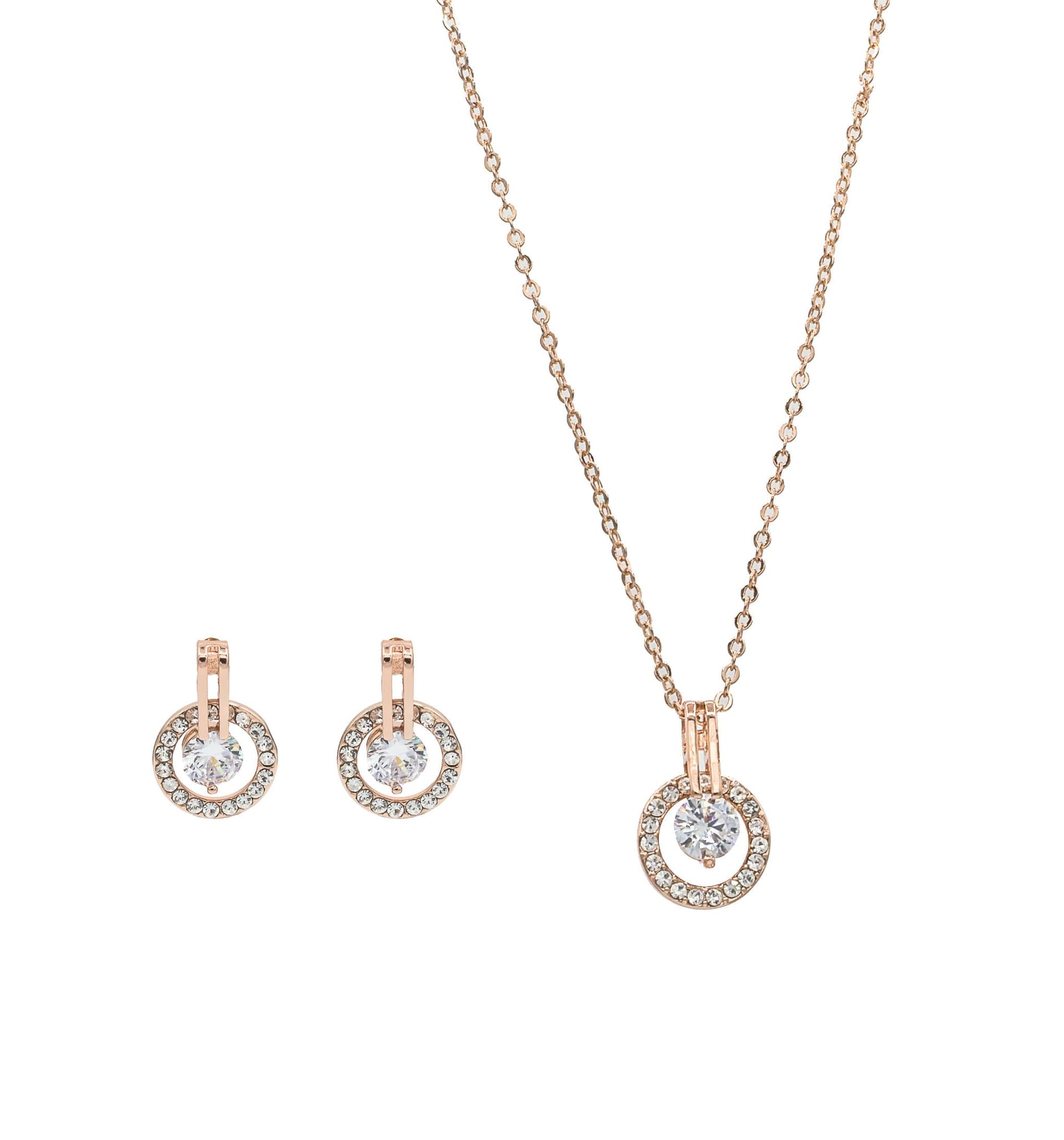 Floating CZ Rose Gold Jewelry Set
