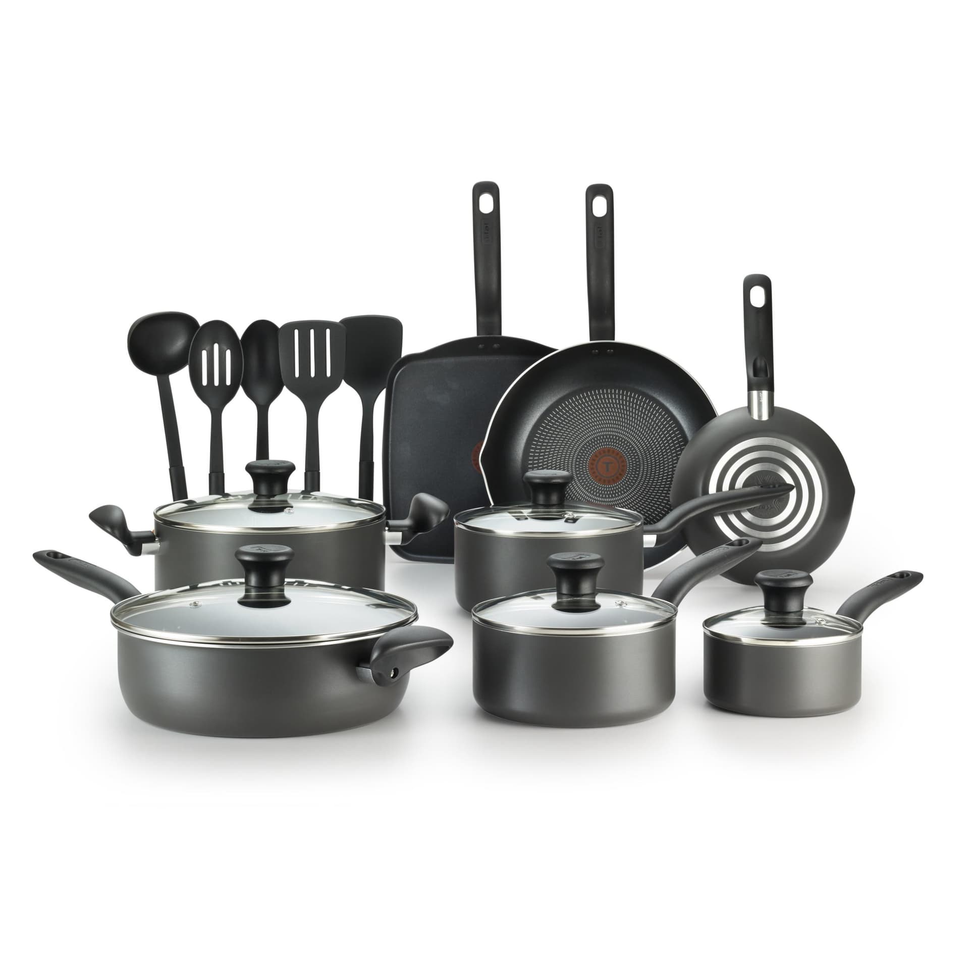 Initiatives Non-Stick 18-Piece Cookware Set - Black