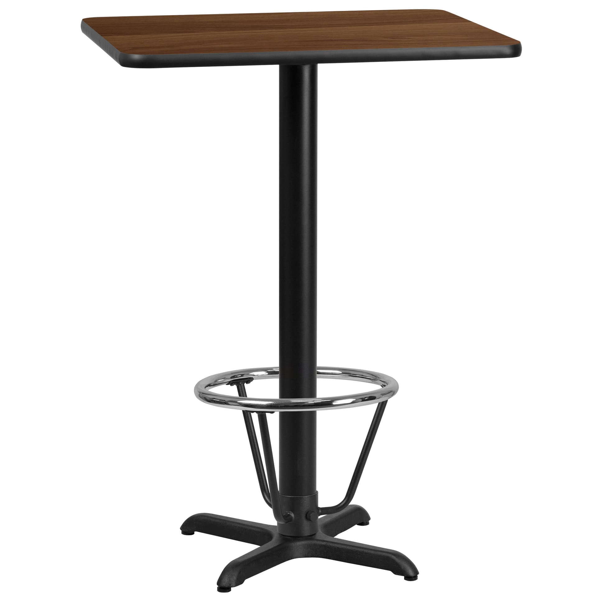 24" x 30" Walnut Laminate Table Top & 22" x 22" Bar Height Base with Foot Ring