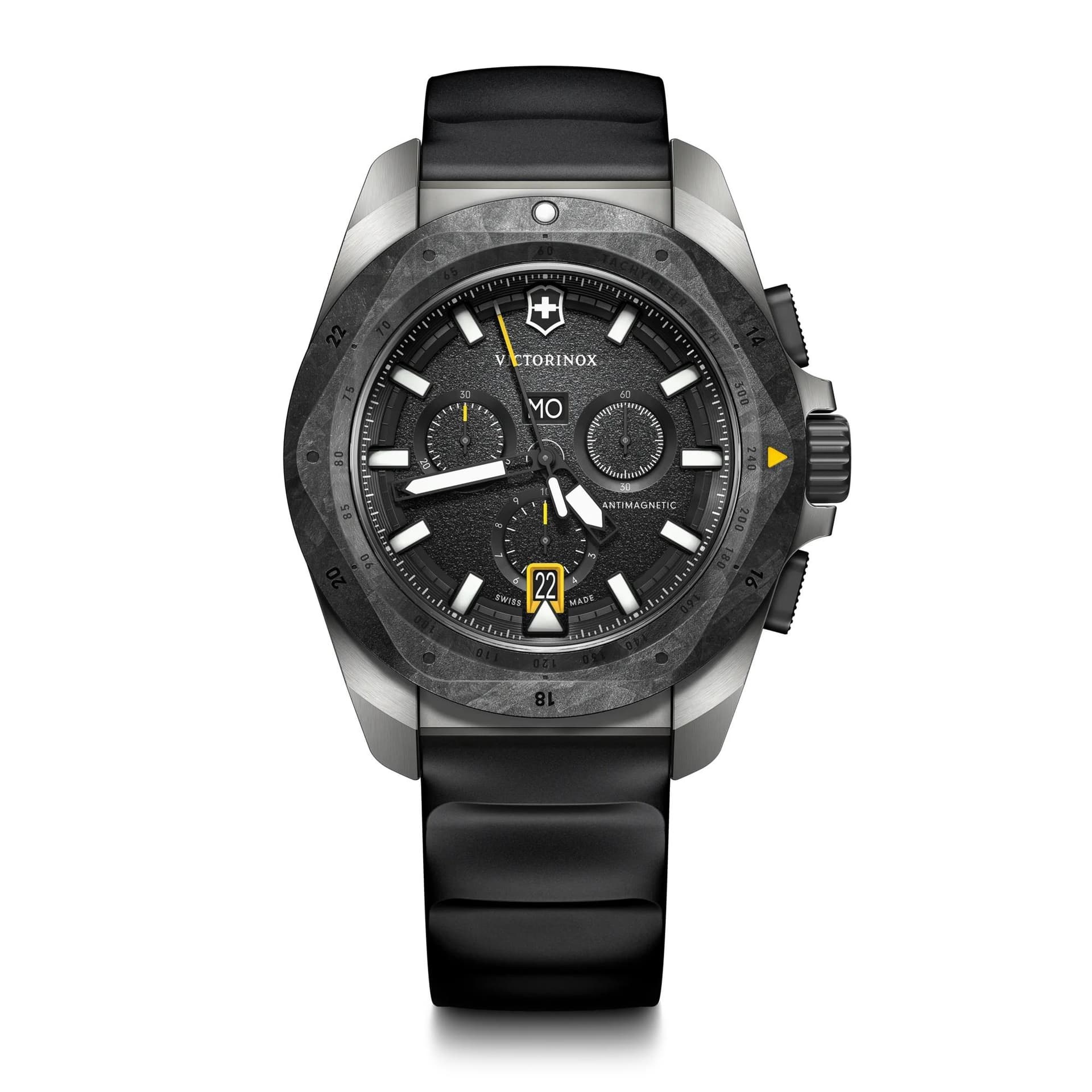 I.N.O.X. Chrono 43mm, silver titanium case, black carbon bezel, black dial, black rubber strap