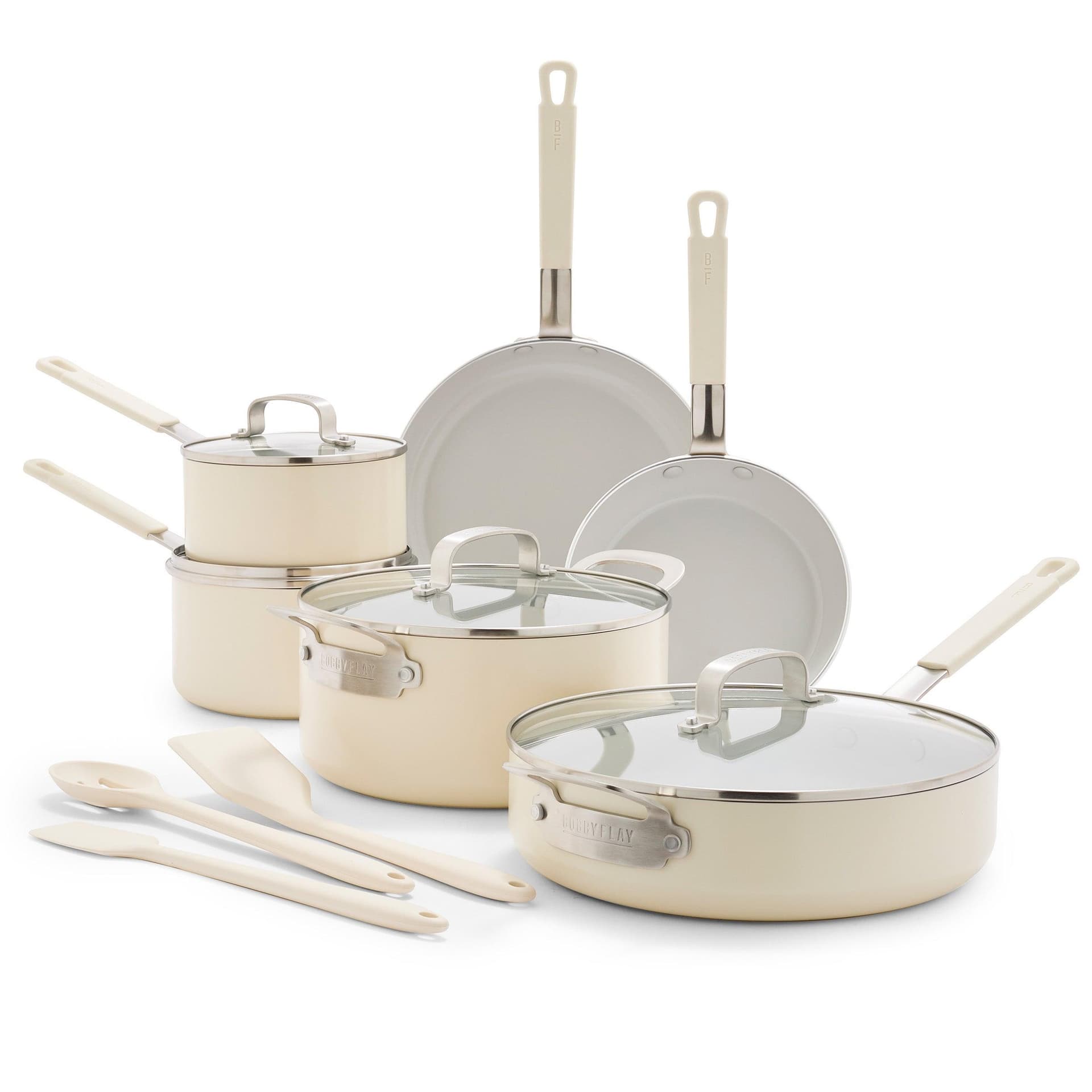 Professional Ceramic Nonstick Aluminum 13pc Cookware Set Cream
