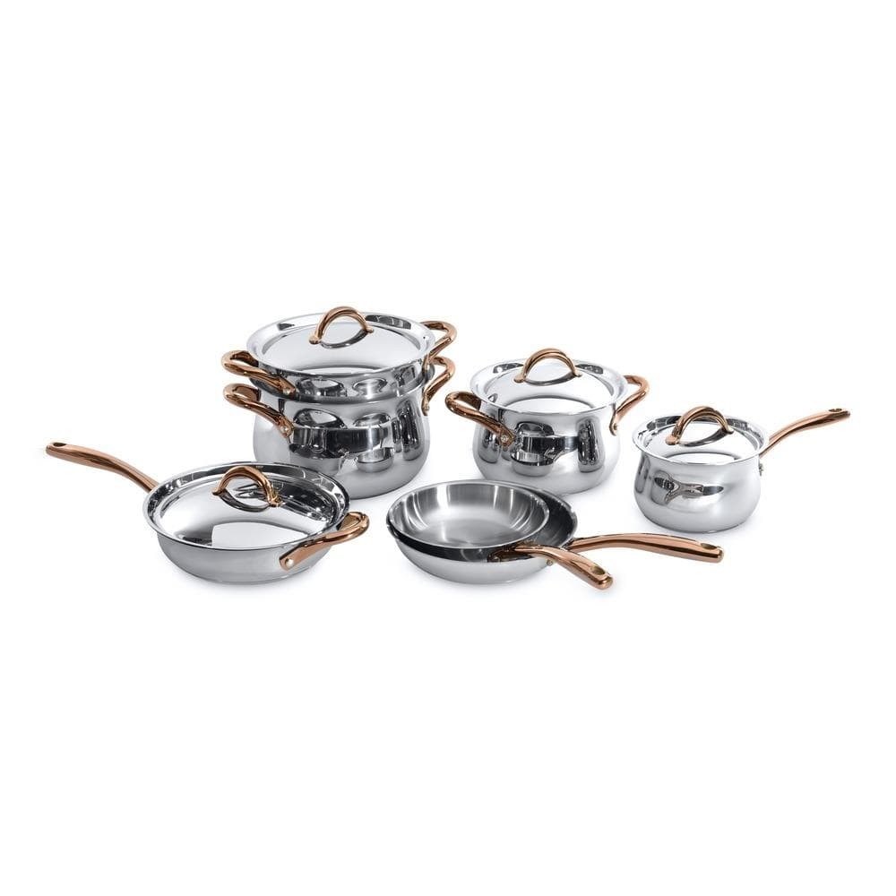 Ouro Gold 11pc 18/10 SS Cookware Set, Rose Gold Handles, Metal Lids