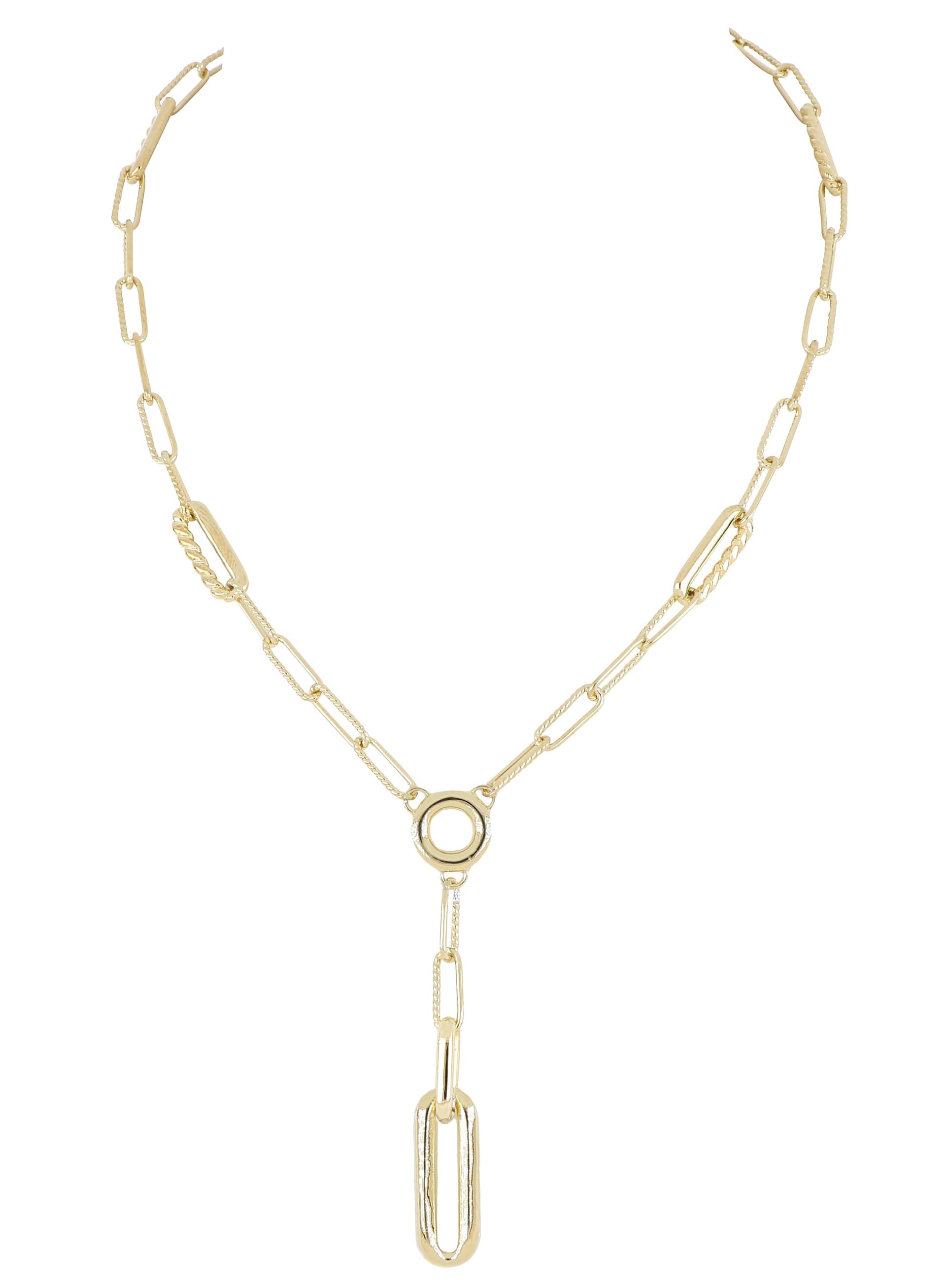 Diamante Circle with Y Link Necklace - Gold. 16"-18" chain Length with 2" drop.