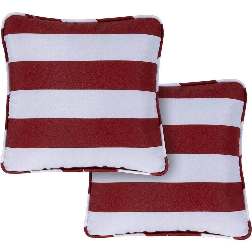 Set of 2 Striped Indoor/Outdoor Throw Pillows in Red