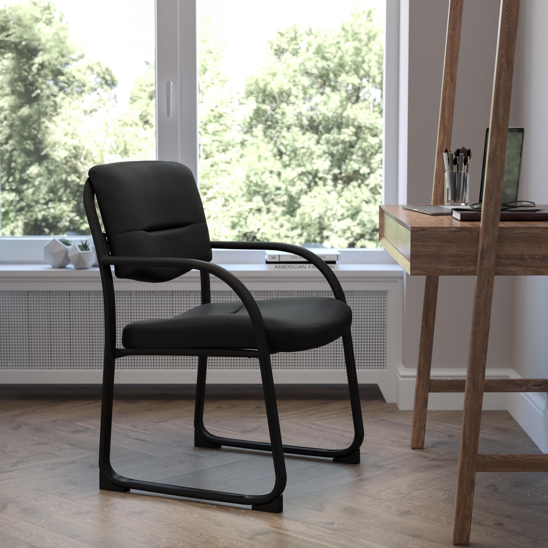 Gray Fabric Executive Side Reception Chair with Sled Base and Foam Padded Seat
