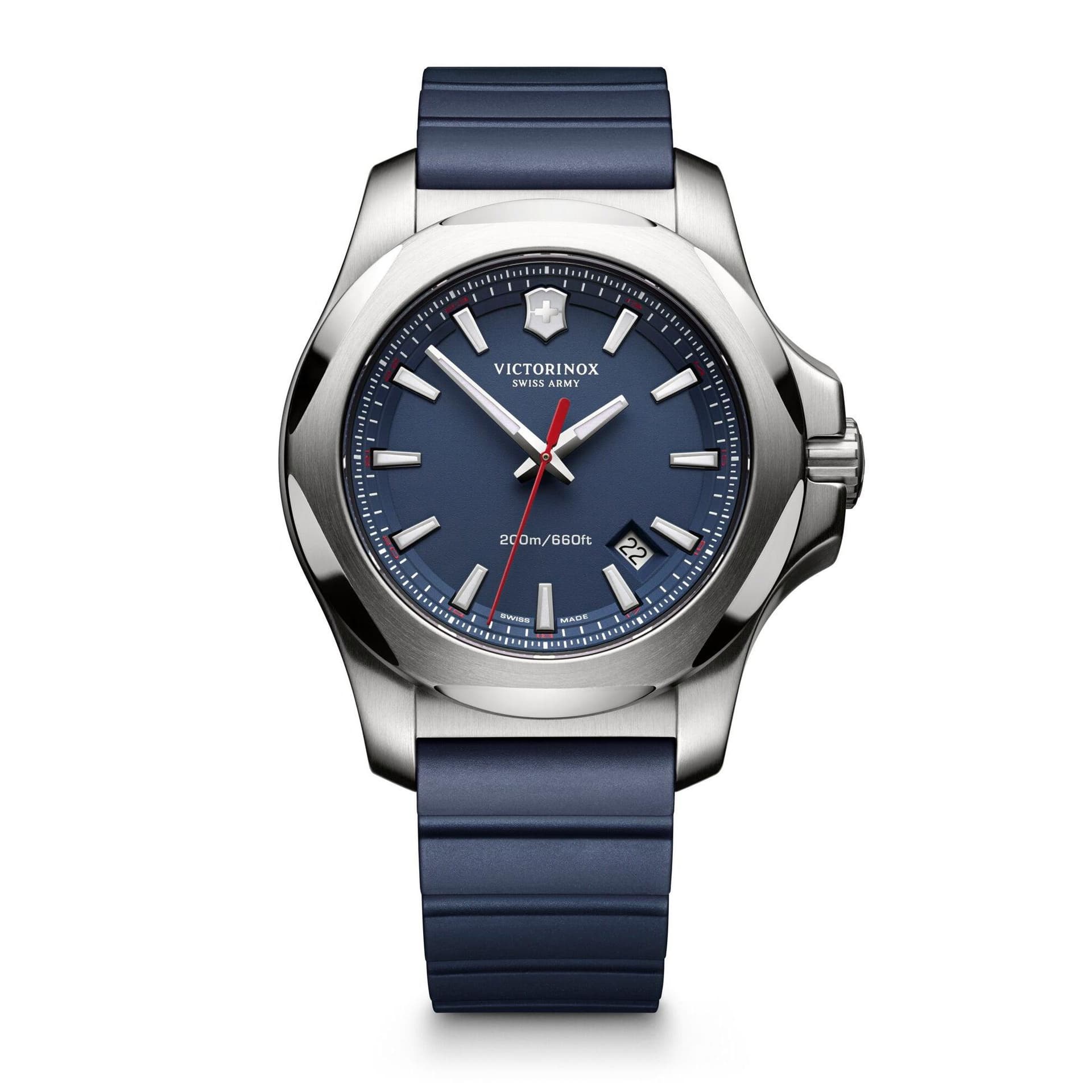 Mens I.N.O.X. Silver & Blue Rubber Strap Watch Blue Dial