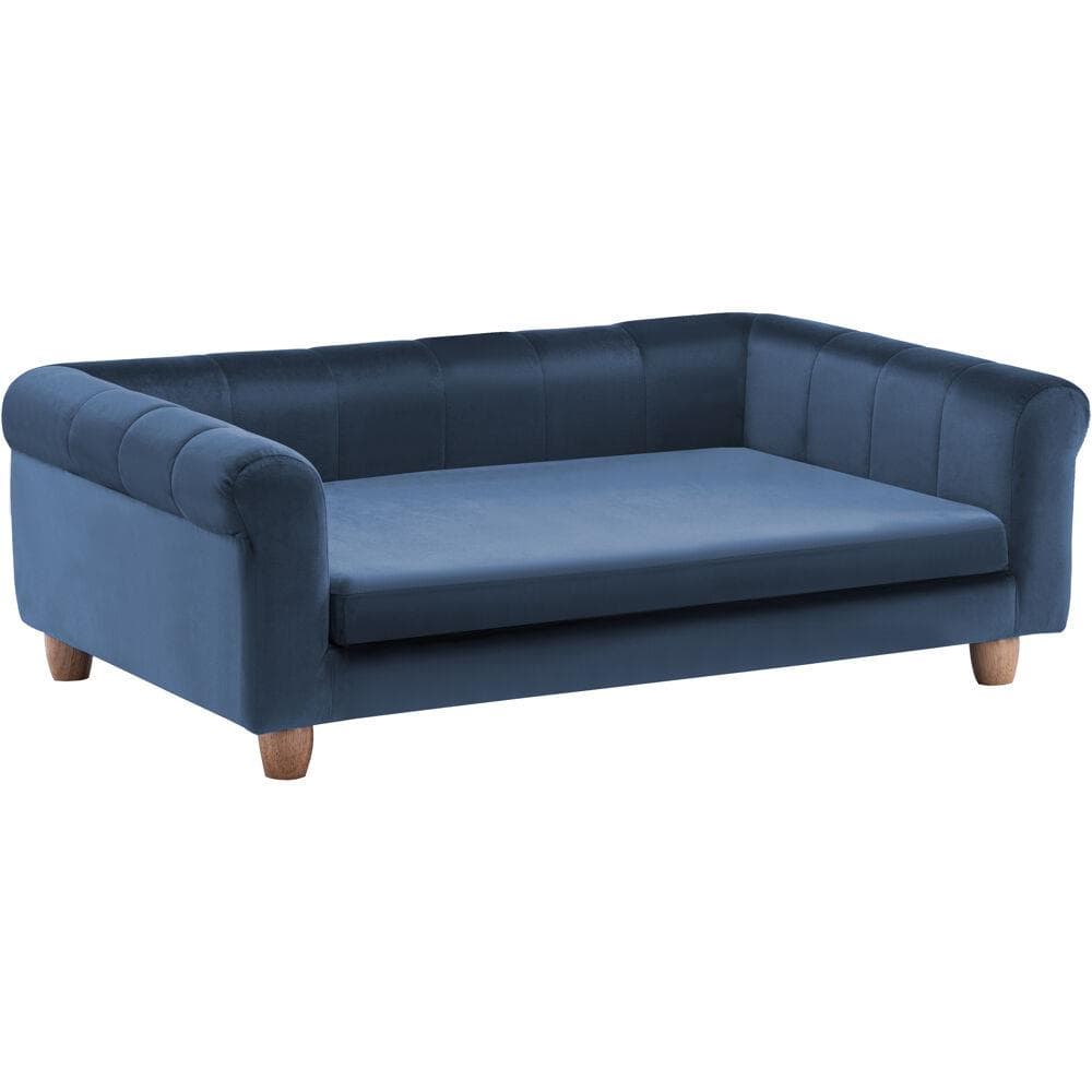 42-In. Elegant Faux-Velvet Rectangle Pet Bed for Medium and Large Dogs, Navy