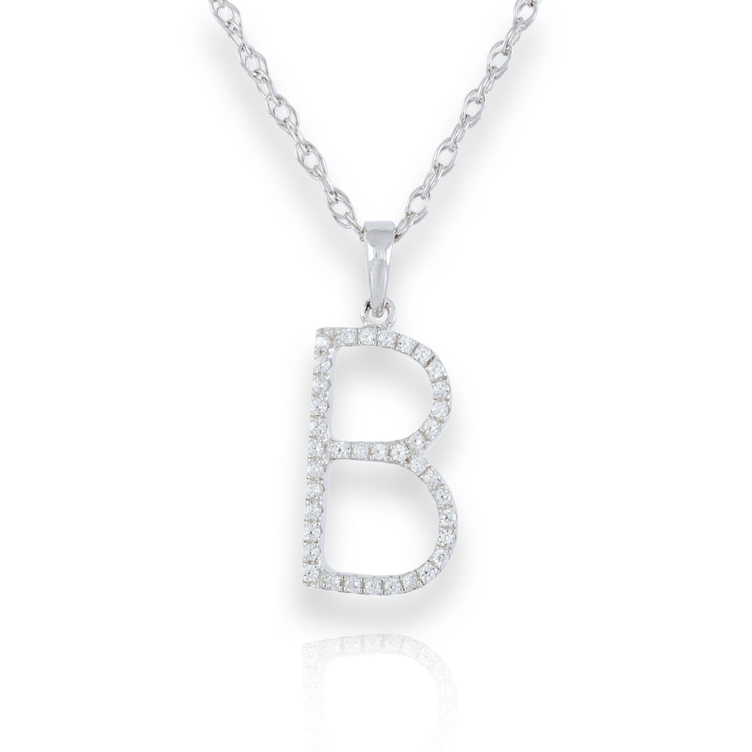 PARIKHS Diamond Initial Pendant Alphabet 'B' in 10K White Gold 0.10 ct , IJK color - I3 clarity
