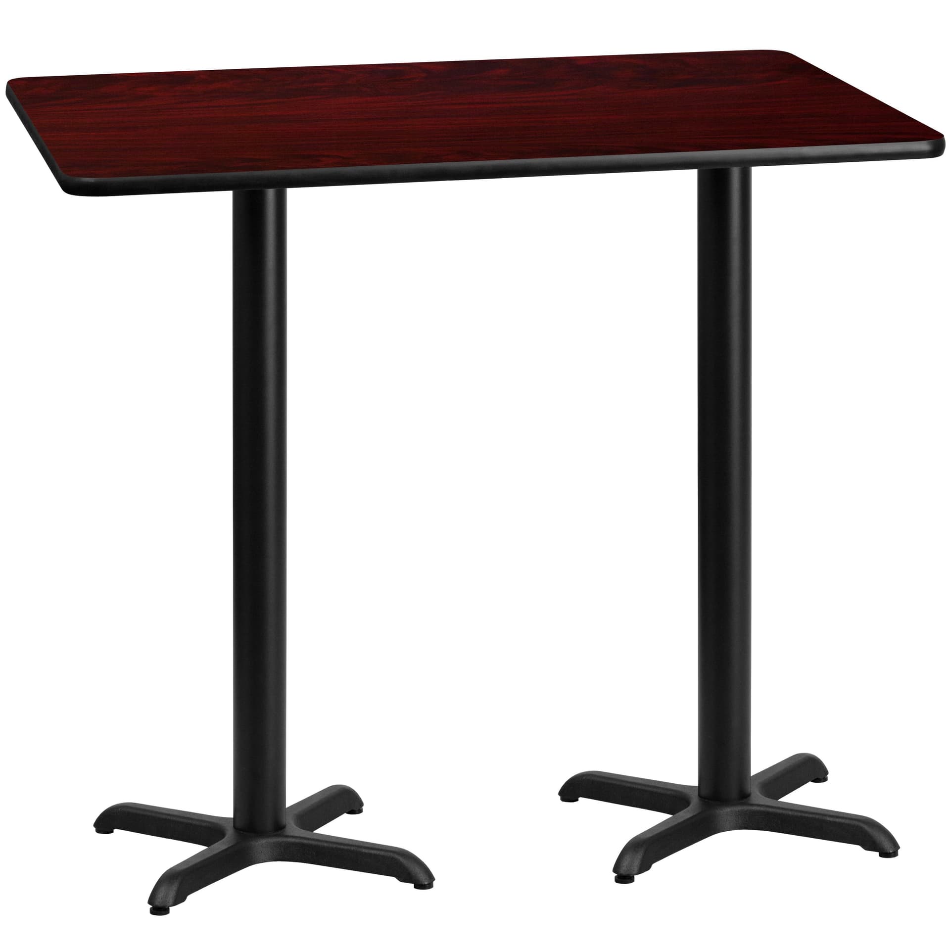 30" x 60" Mahogany Laminate Table Top with 22" x 22" Bar Height Table Bases