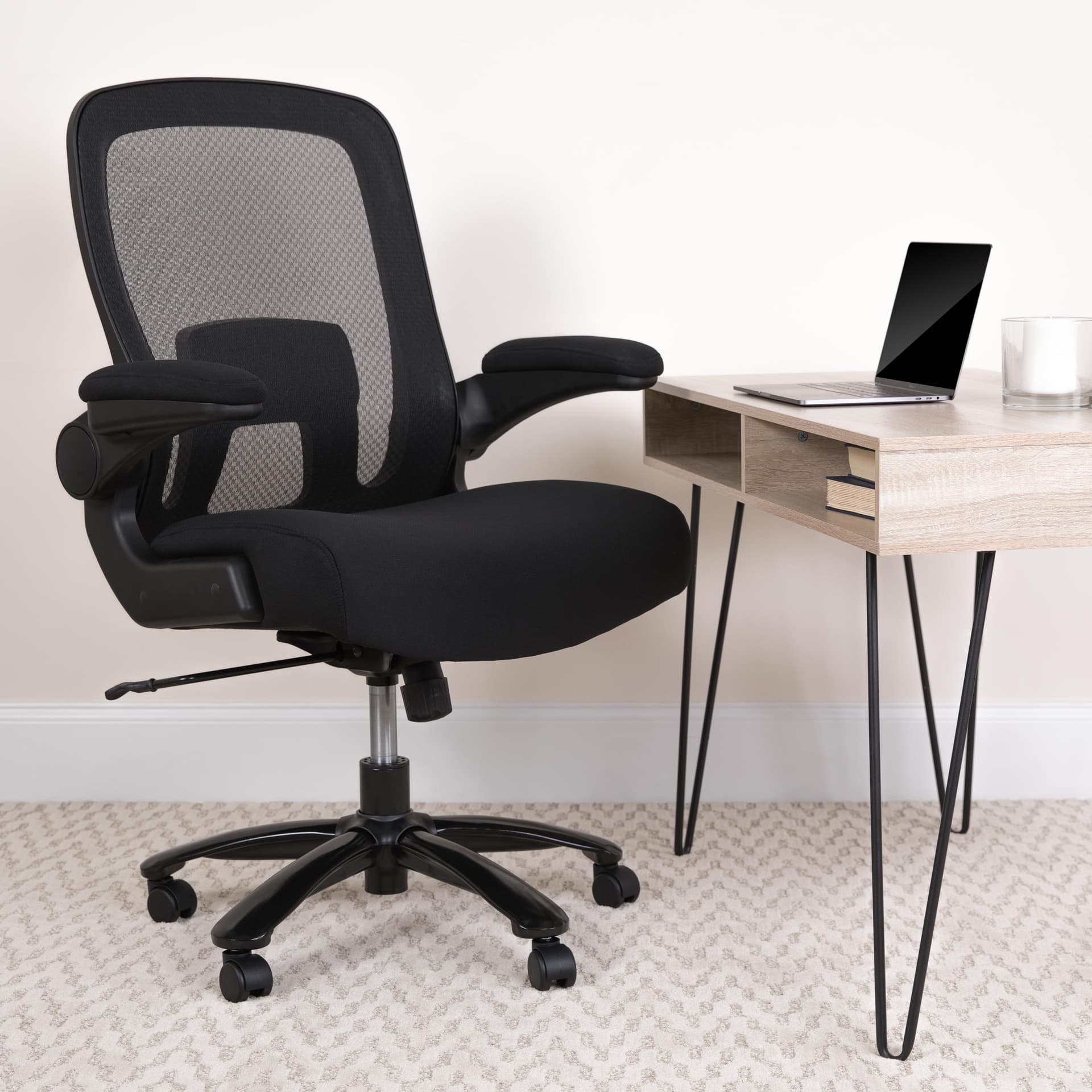Big & Tall 500 lb. Rated Black Mesh/Fabric Ergonomic Chair w/ Adjustable Lumbar