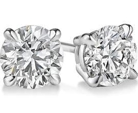PARIKHS Round Prime Diamond Stud 14K White Gold 0.07ct IJK Color,I1 Clarity