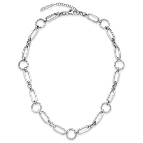 Sterling Silver Rhodium Plated Polished Fancy Link Necklace
