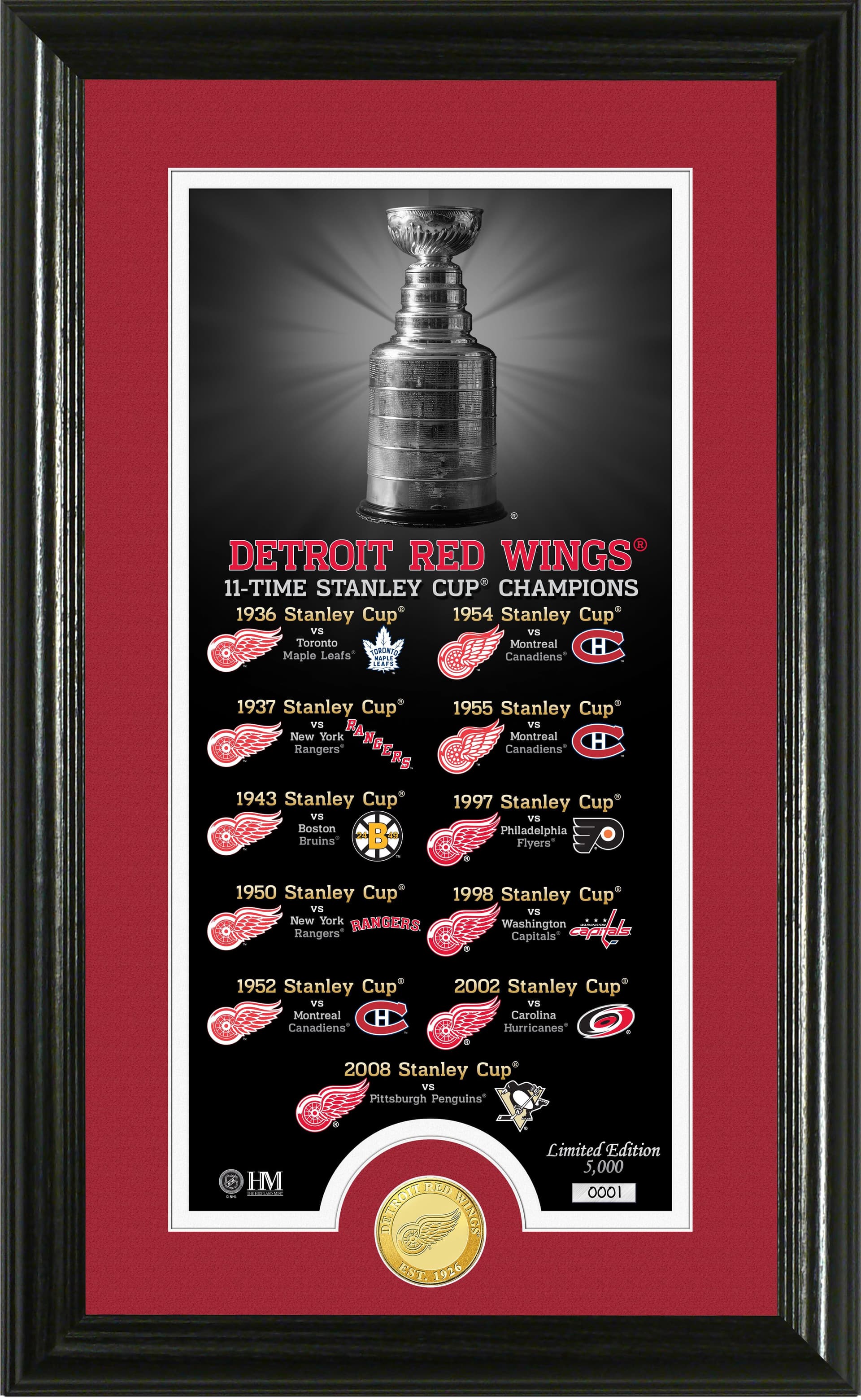 Detroit Red Wings "Legacy" Supreme Bronze Coin Panoramic Photo Mint