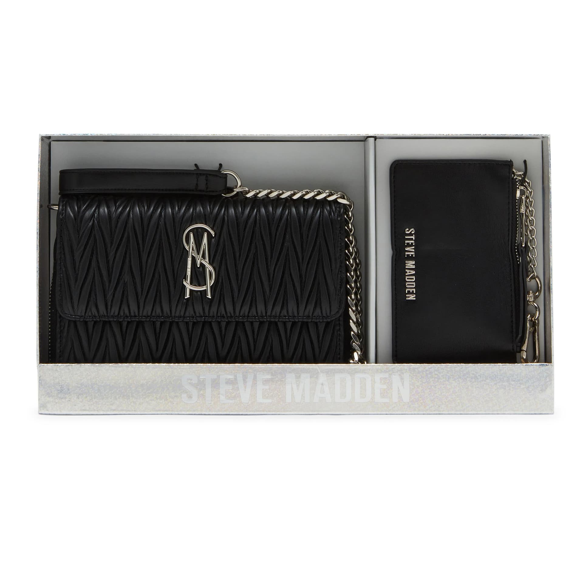 BCARINA Gift Boxed Matelasse Crossbody Wallet Set - Black