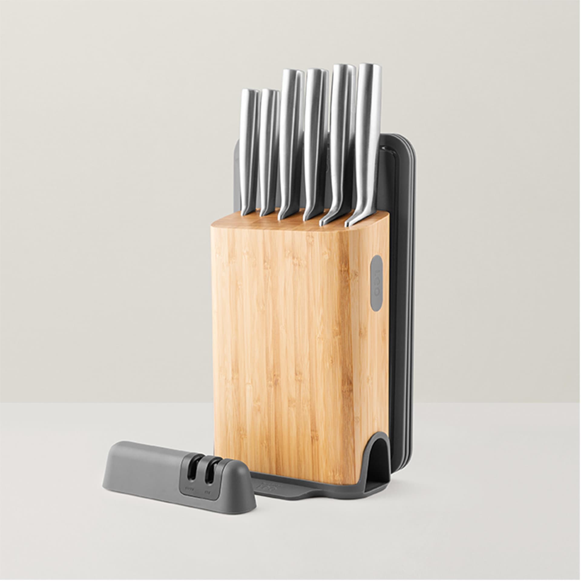 Leo Legacy 11pc SS Knife Block Set with 3 Cutting Boards & Built-in Sharpener