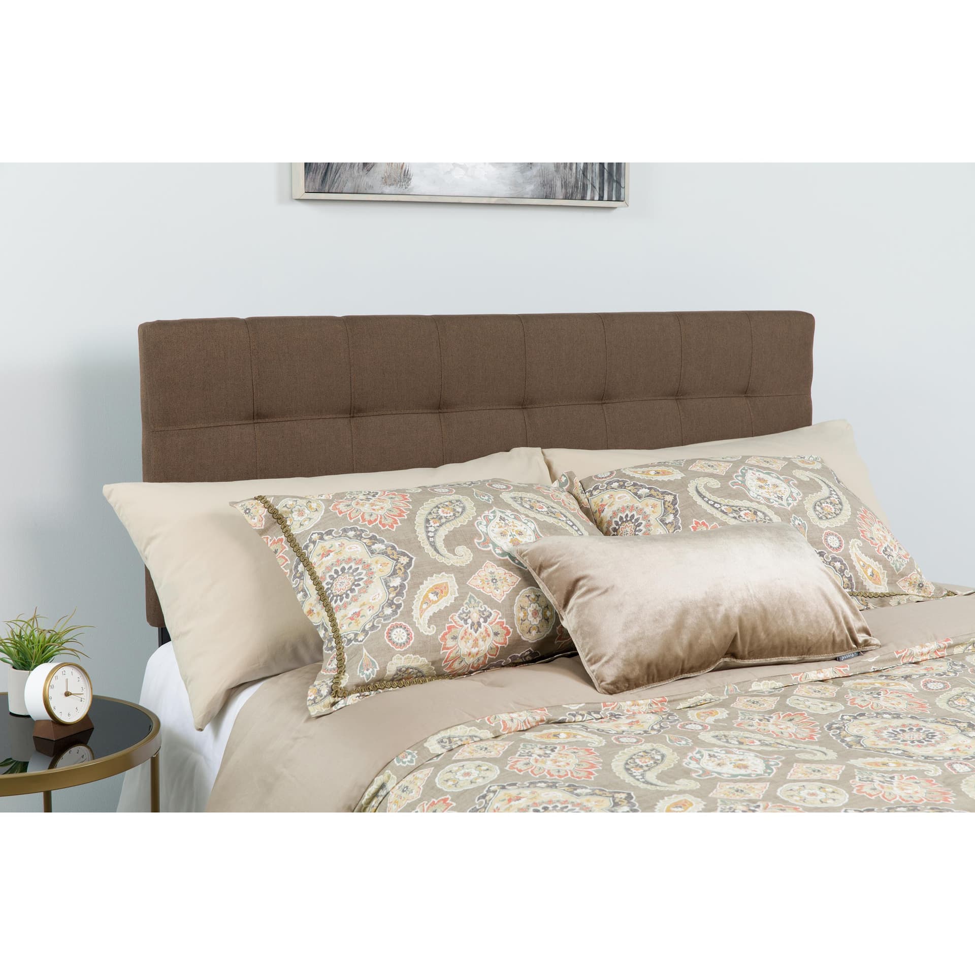 Quilted Tufted Upholstered King Size Headboard in Dark Brown Fabric
