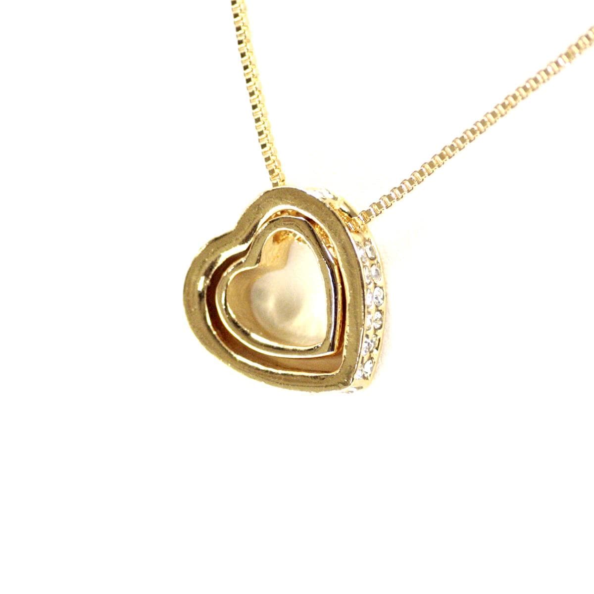 Double Heart Crystal Necklace in Gold Tone