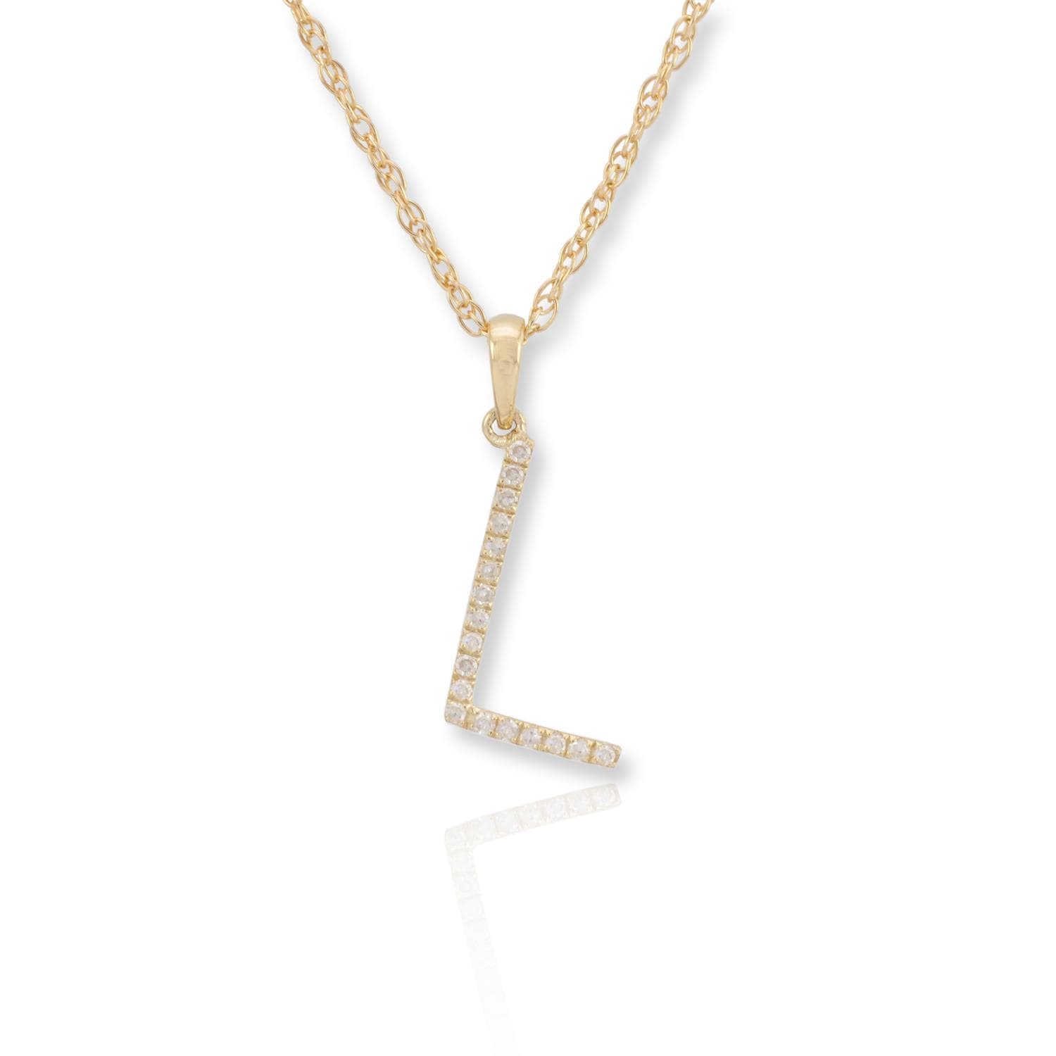 PARIKHS Diamond Initial Pendant Alphabet 'L' in 10K Yellow Gold 0.10 ct , IJK color - I3 clarity