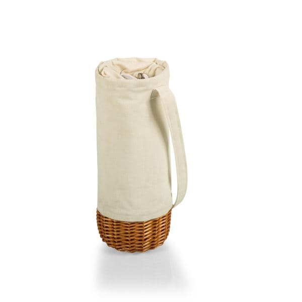 Malbec Wine Bottle Basket - Khaki Green with Beige Accents