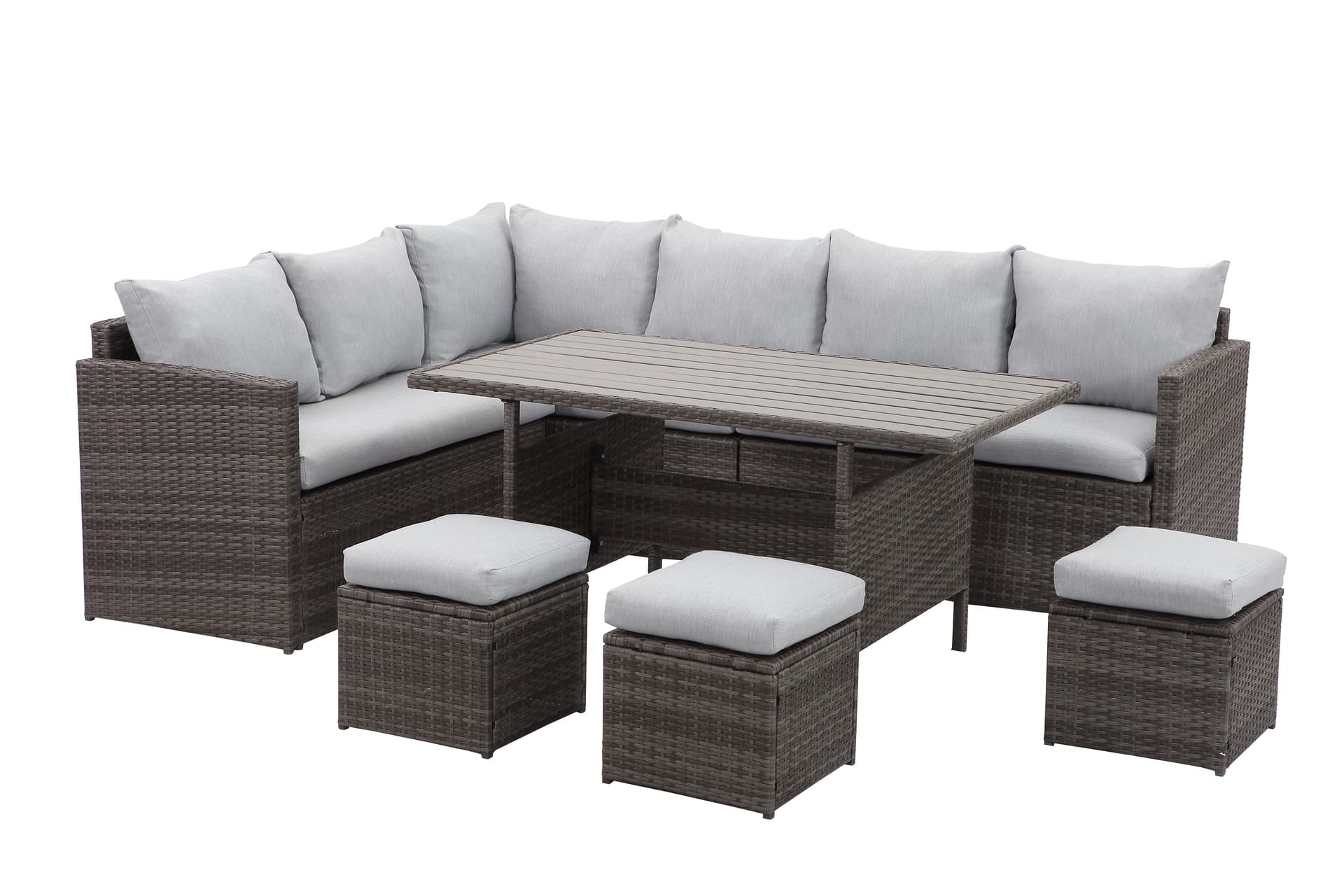IF Collection - 7-Piece Wicker Patio Dining Sectional Sofa Set - Gray