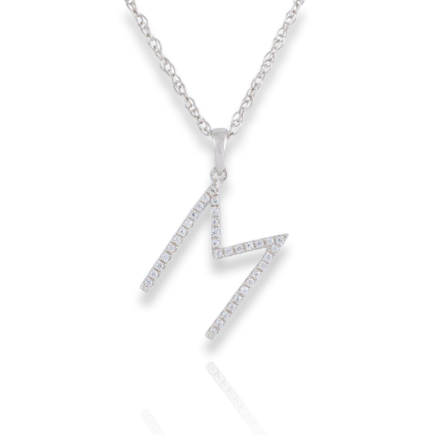 PARIKHS Diamond Initial Pendant Alphabet 'M' in 10K White Gold 0.10 ct , IJK color - I3 clarity