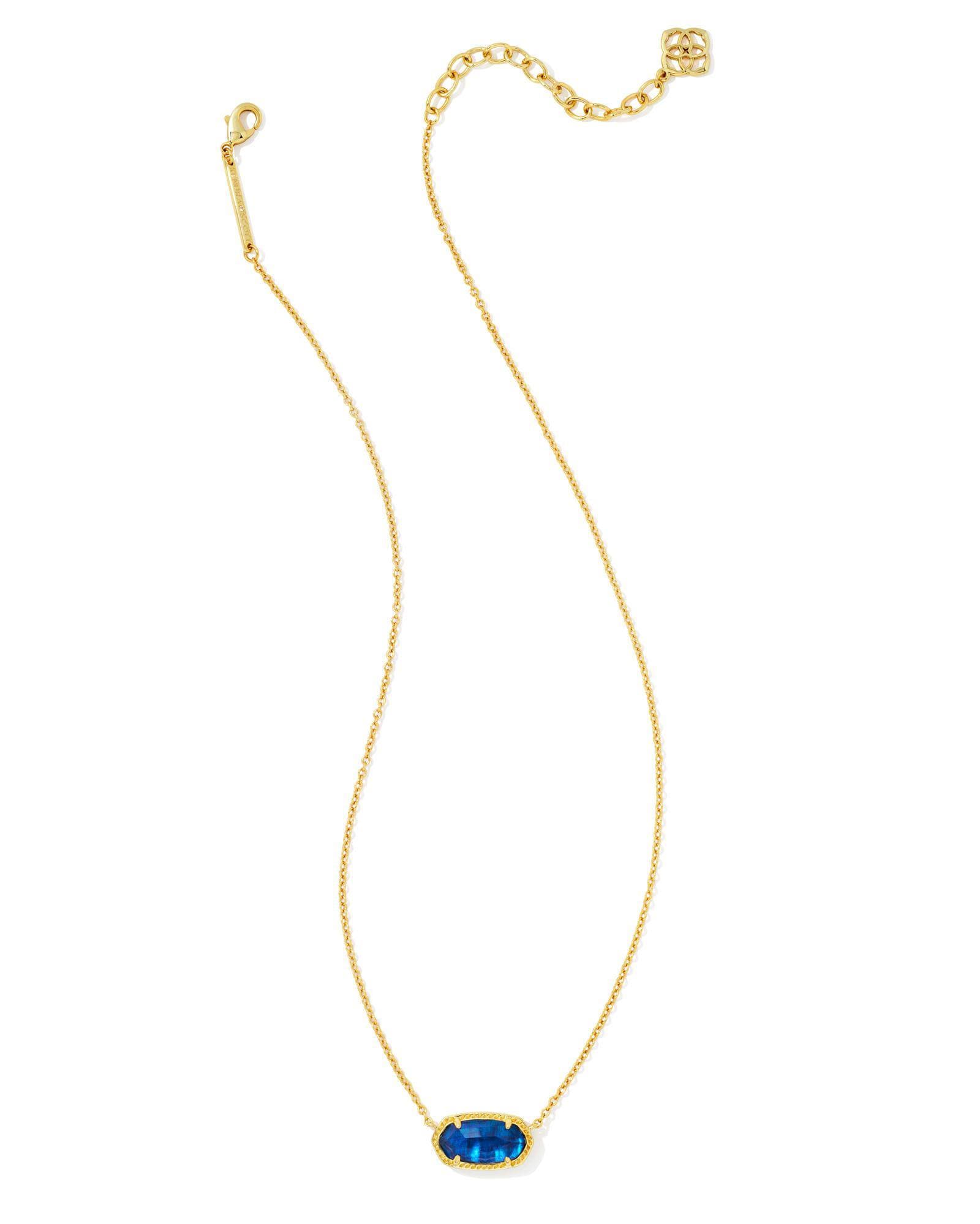Elisa Gold Short Pendant Necklace in Navy Abalone