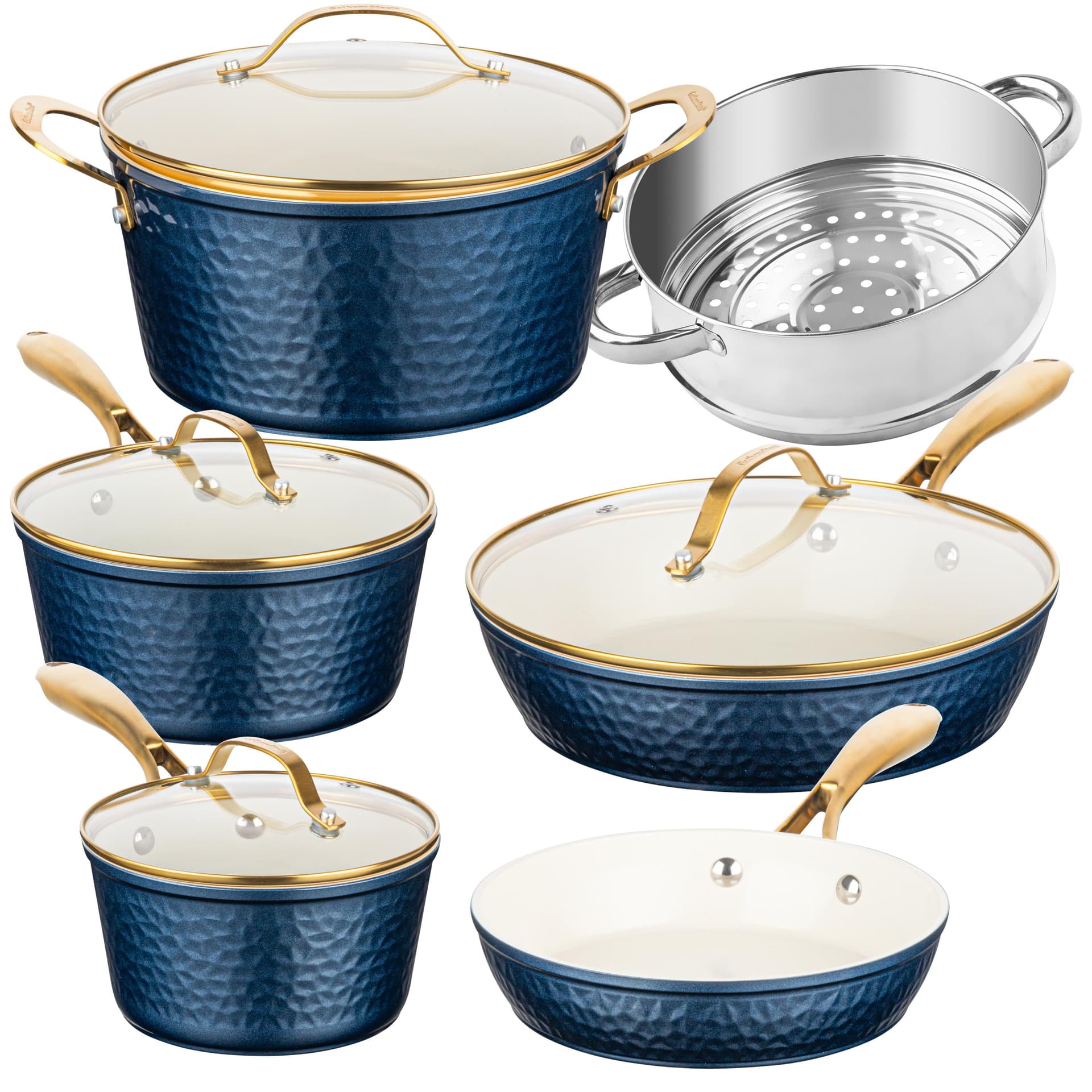 Hammered Pots and Pans Set Size 10 Piece Set