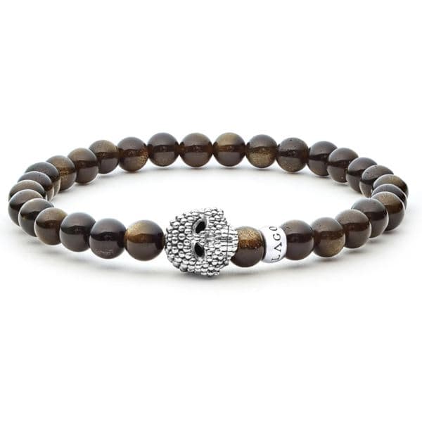 Unisex Golden Obsidian Skull Bracelet
