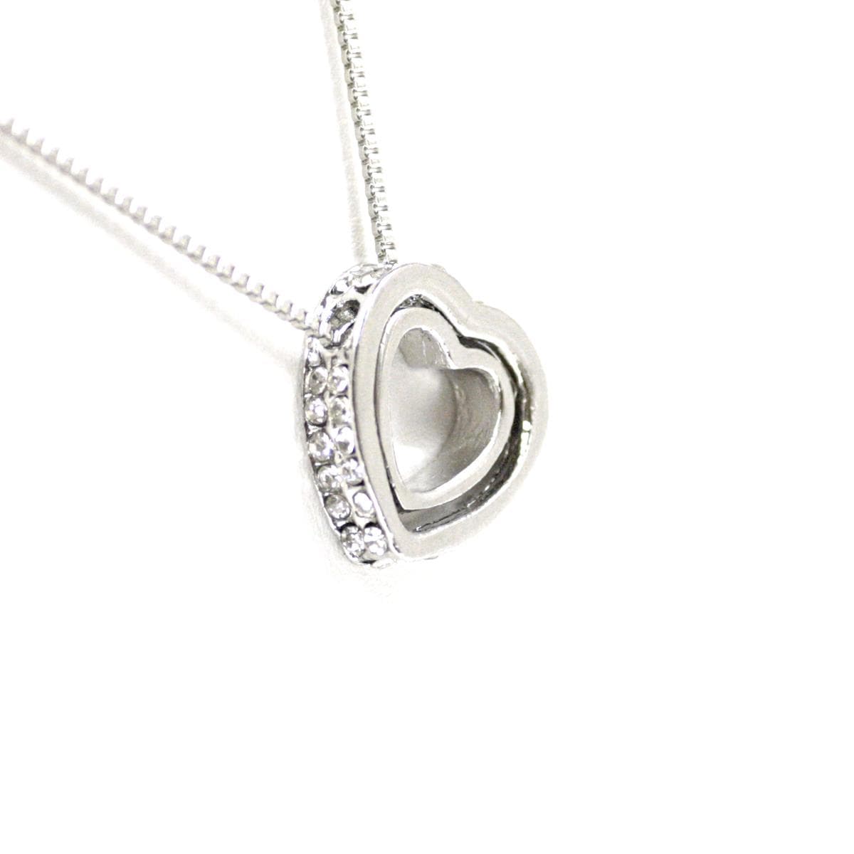 Double Heart Crystal Necklace in Silver Tone