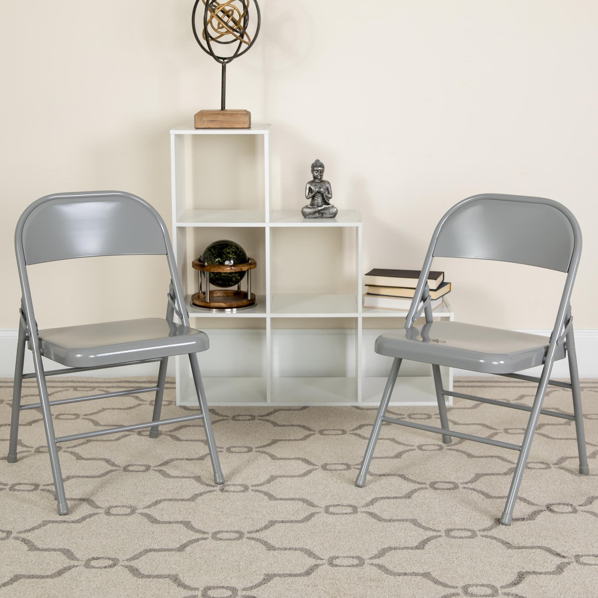 2 Pack Triple Braced & Double Hinged Gray Metal Folding Chair