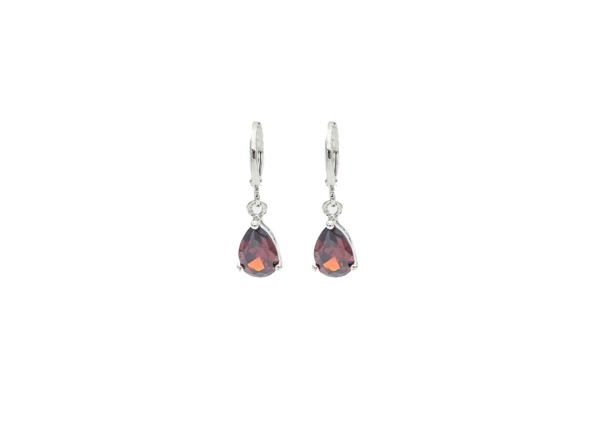 Red CZ Teardrop Hoop Earrings