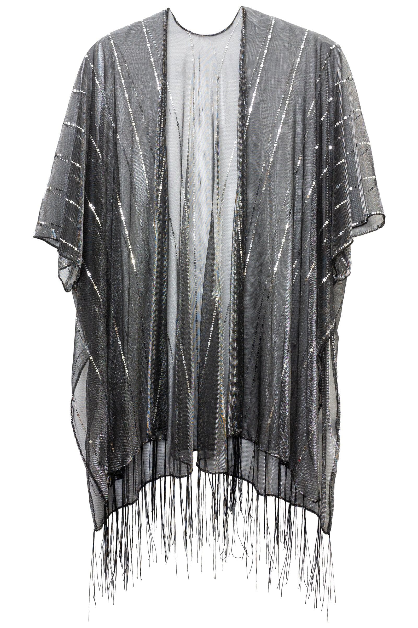 Solid Fringe and Stripe Holograms Kimono