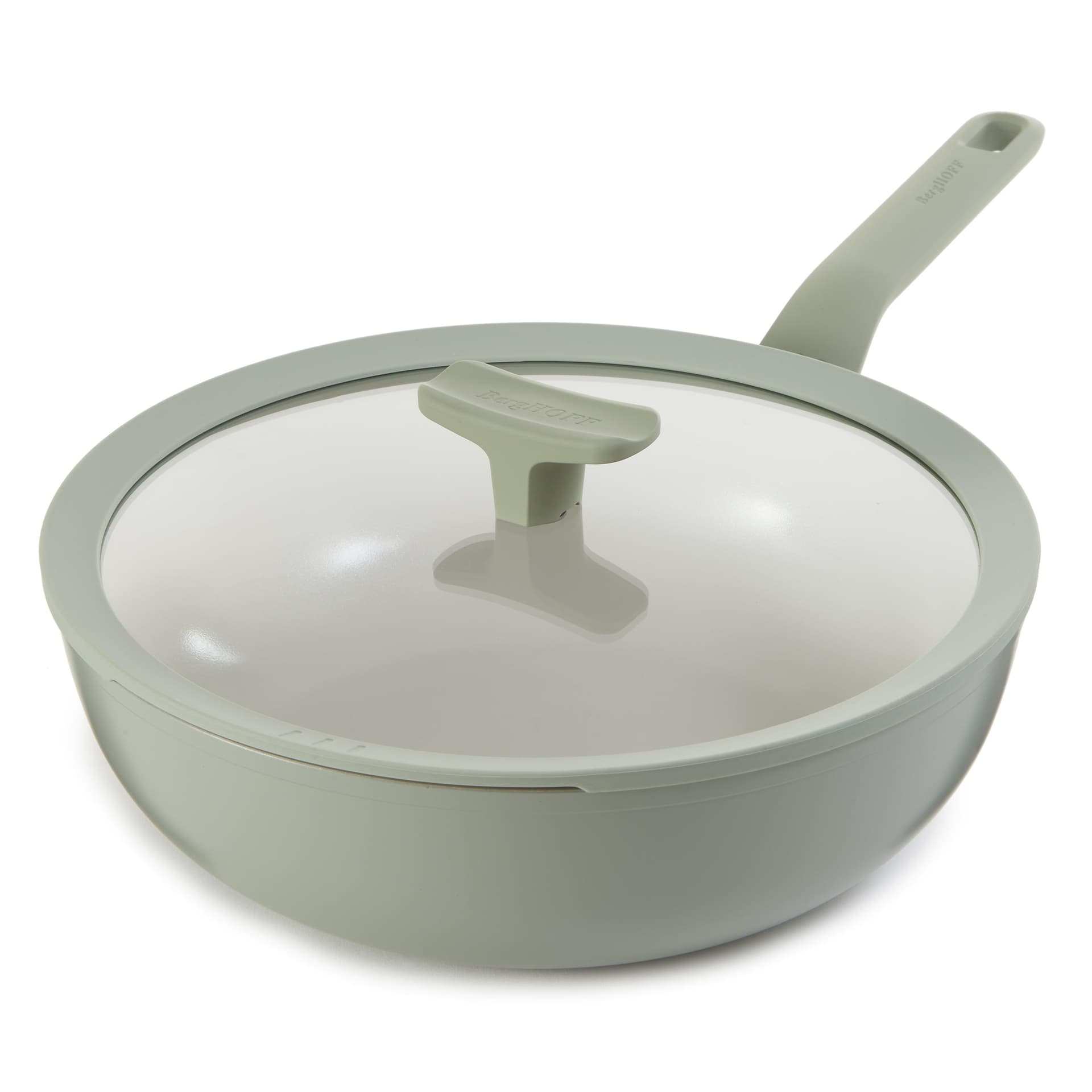 Leo Balance Ceramic Wok Pan 11", 4.4qt. With Glass Lid, Recycled Aluminum, Sage
