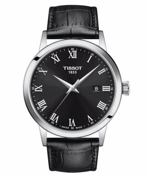 Men's Classic Dream Silver &  Black Leather Strap Watch Black Dial
