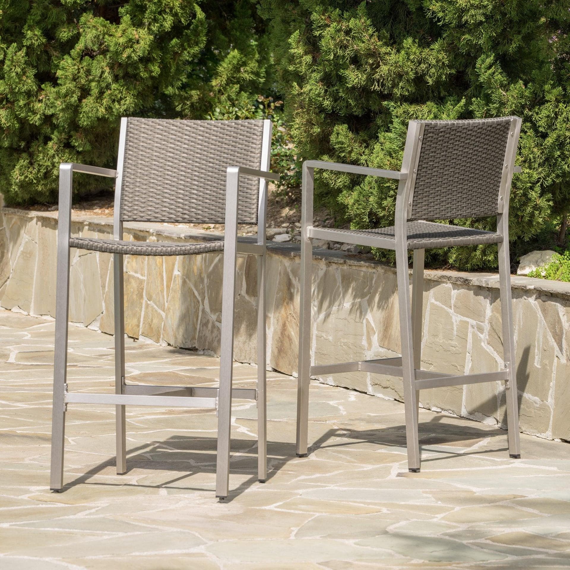 Cape Coral Outdoor Wicker Barstools Set (2)
