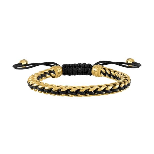 Classic Gold-Tone Links/Black Cord Bolo Bracelet