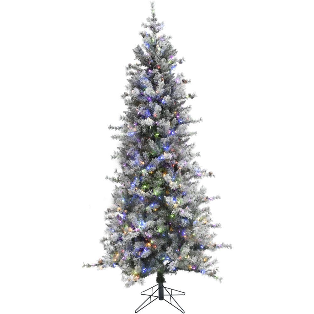 6.5-Ft. Flocked Buffalo Fir Christmas Tree with Dual Multicolor & Warm White LED Lights