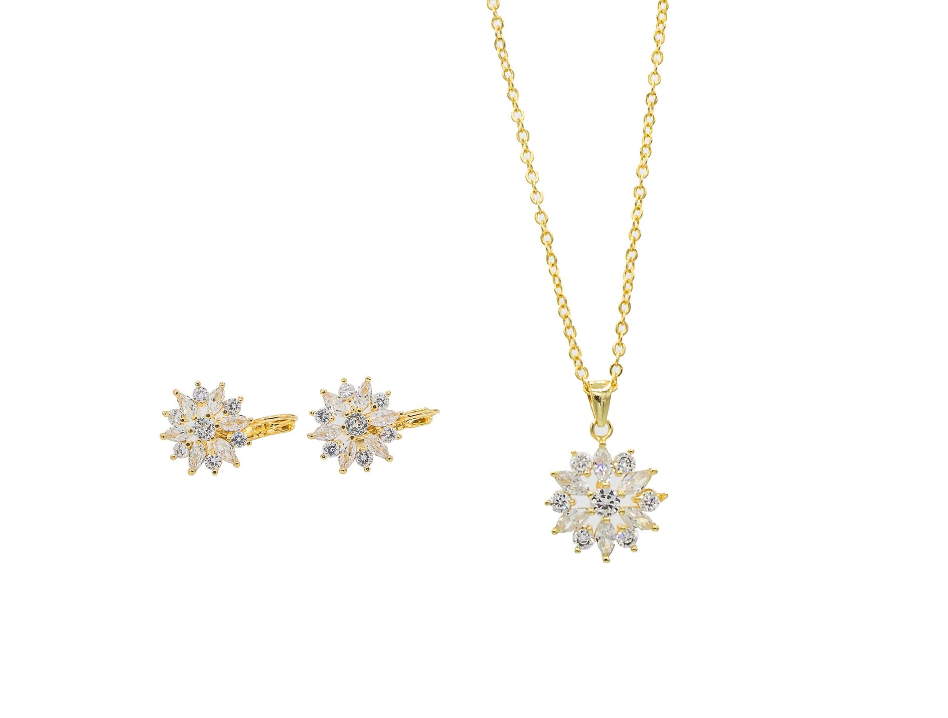 Star Burst CZ Gold Jewelry Set