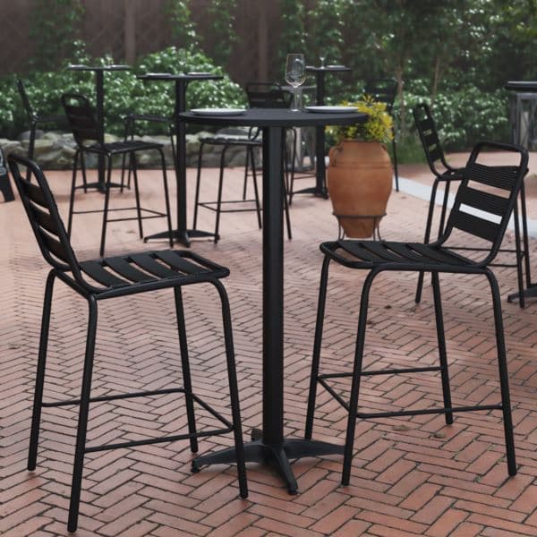 Indoor/Outdoor 23.5" Round Aluminum Bar Height Table with Cross Base - Black