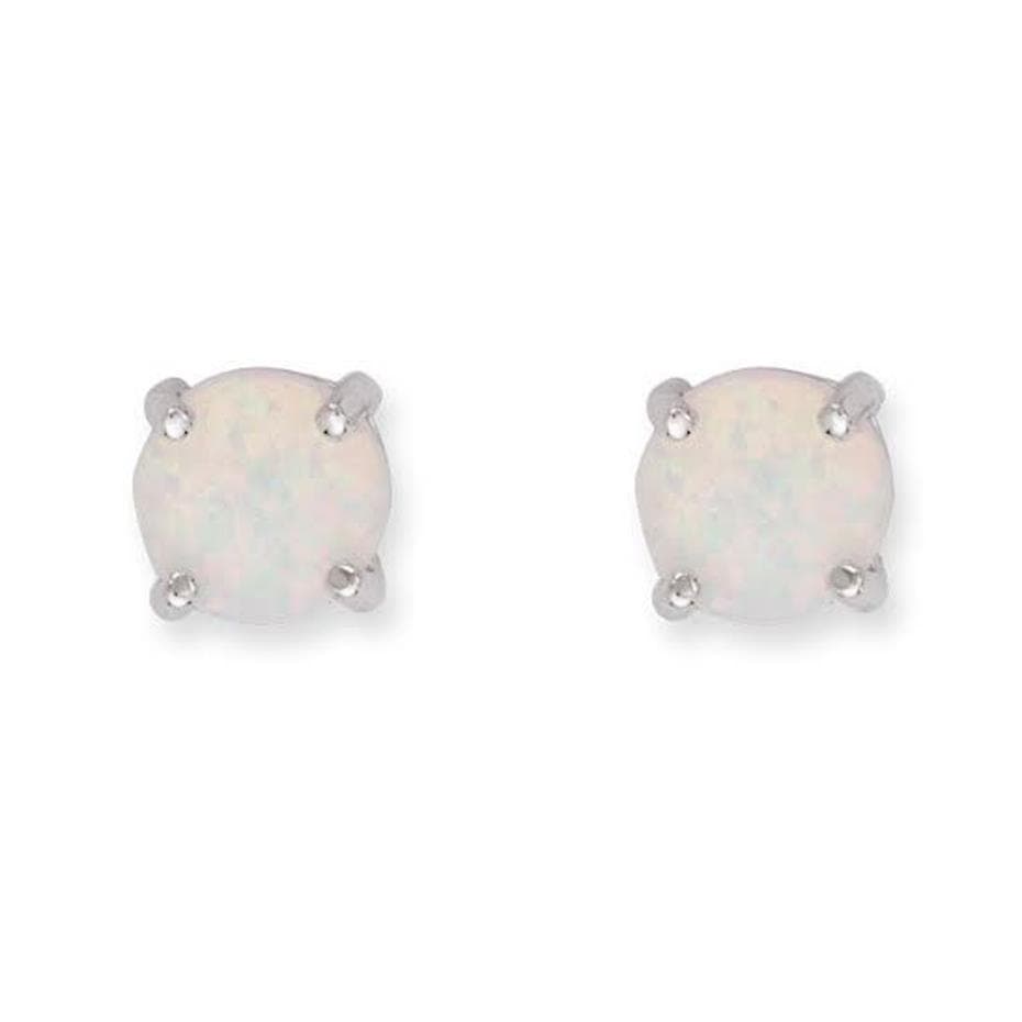 6Mm Round Inlay White Opal Post Earrings