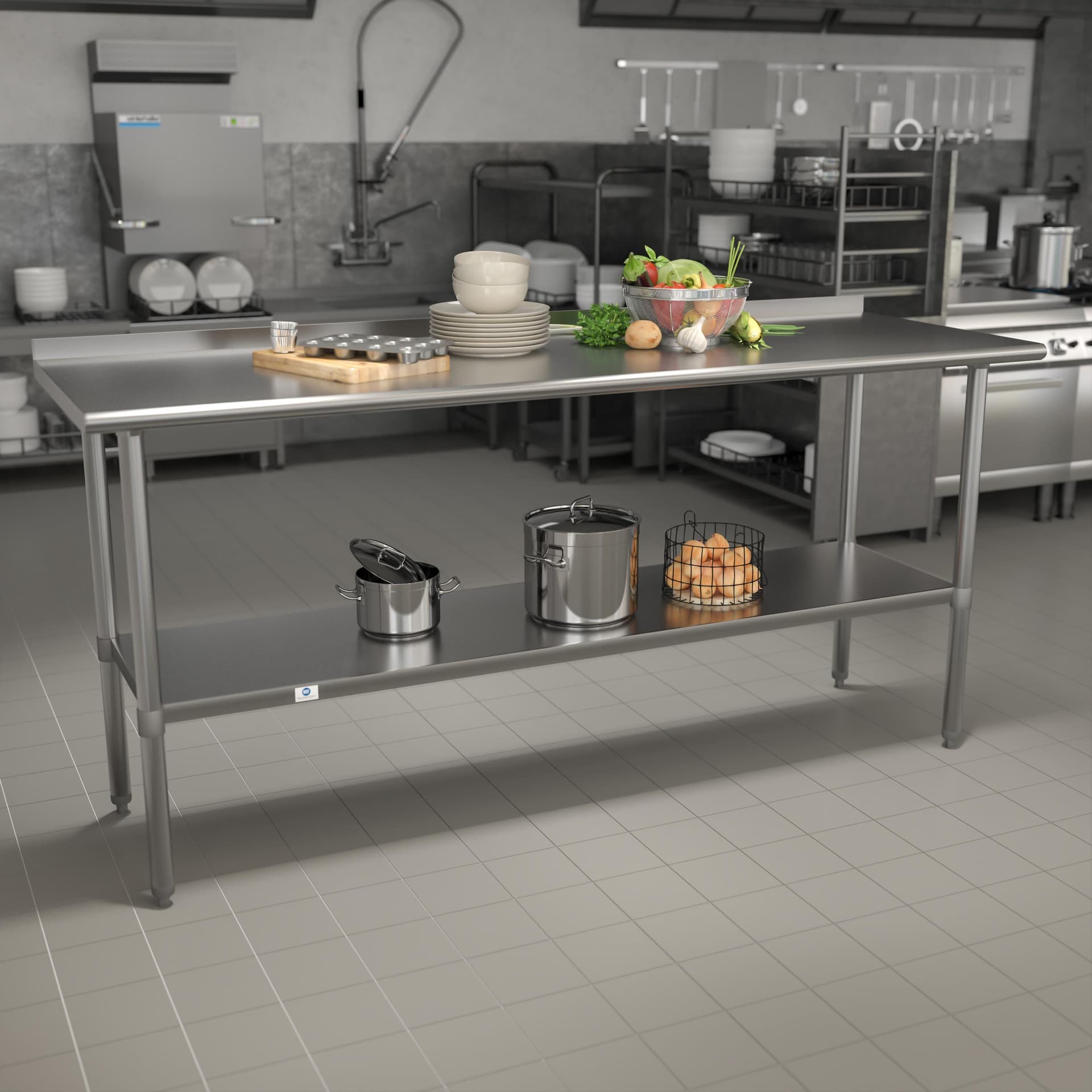 Stainless Steel 18 Gauge Work Table with Backsplash and Shelf, NSF - 72"W x 30"D