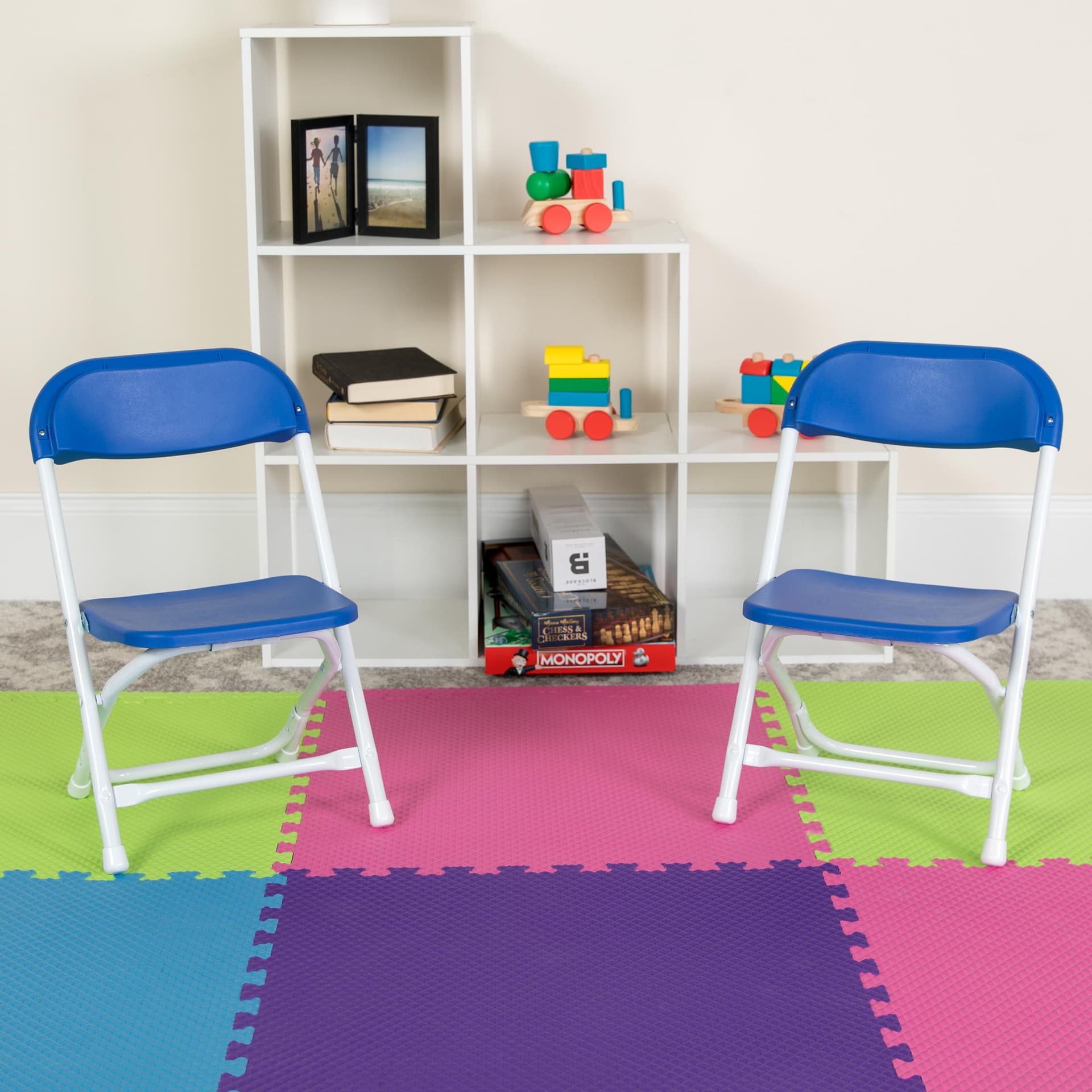 2 Pack Kids Blue Plastic Folding Chair with Textured Seat